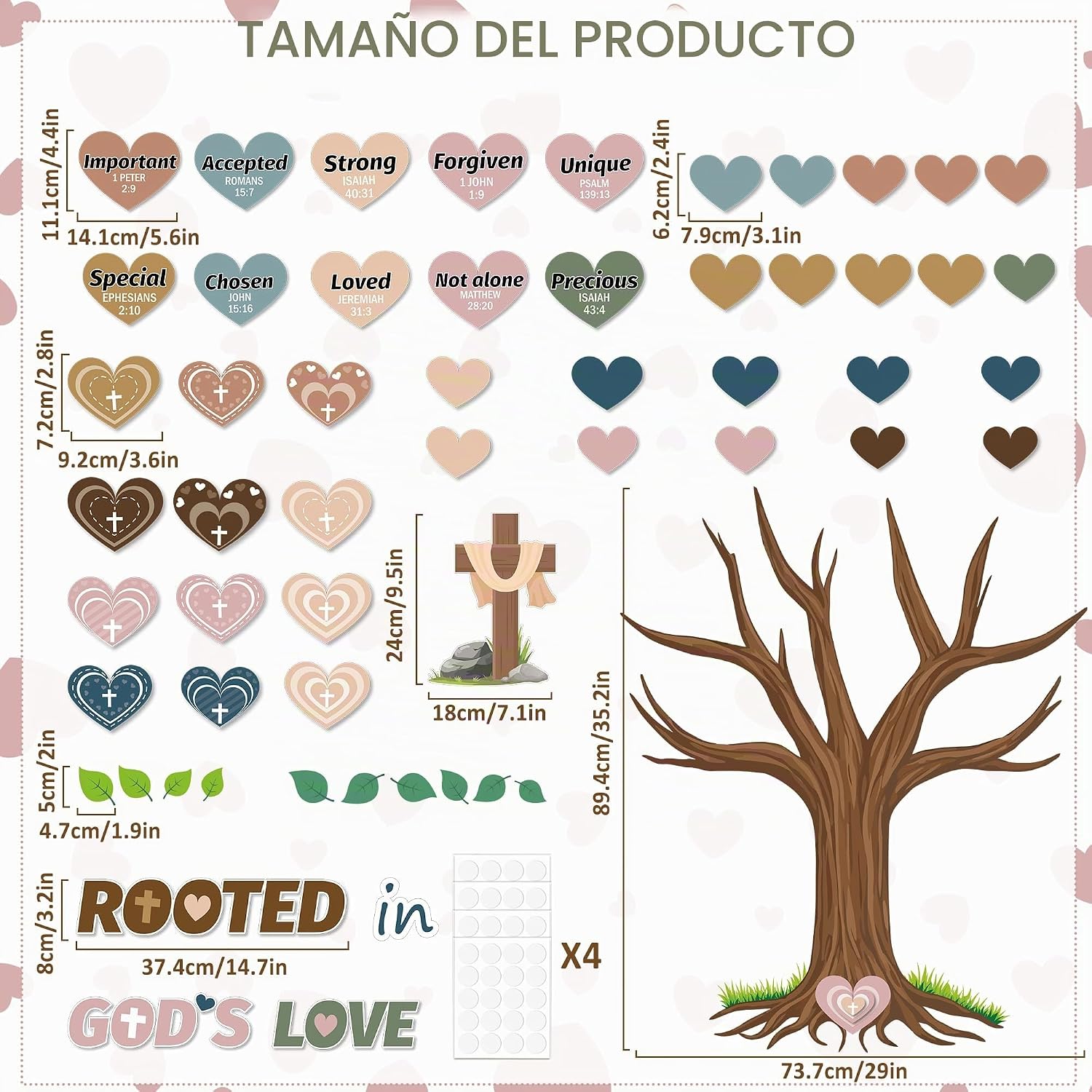 PIZARRA DE BOLETÍN ÁRBOL RAÍCES EN EL AMOR DE DIOS CON CORAZONES BOHO PARA AULA - 2