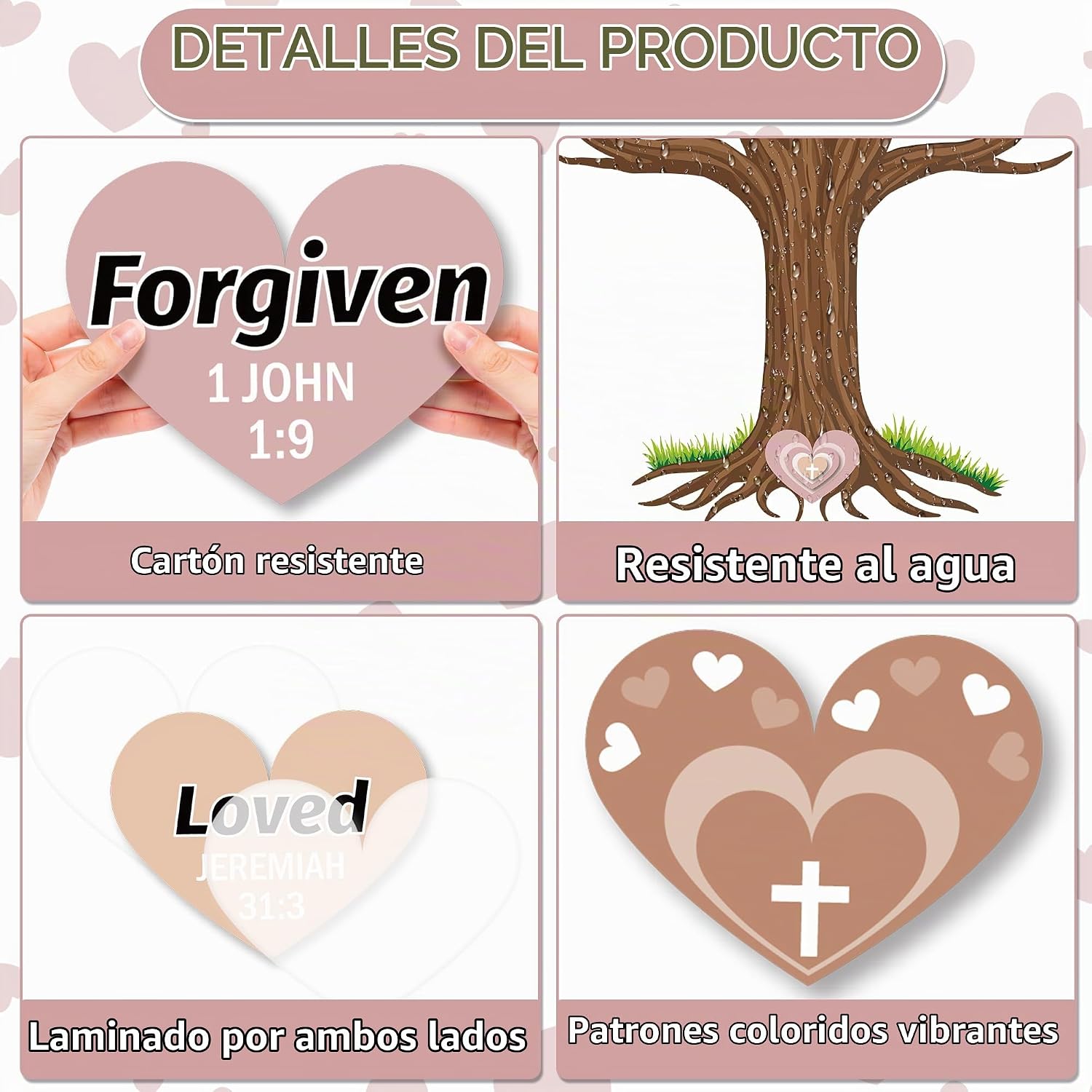 PIZARRA DE BOLETÍN ÁRBOL RAÍCES EN EL AMOR DE DIOS CON CORAZONES BOHO PARA AULA - 3