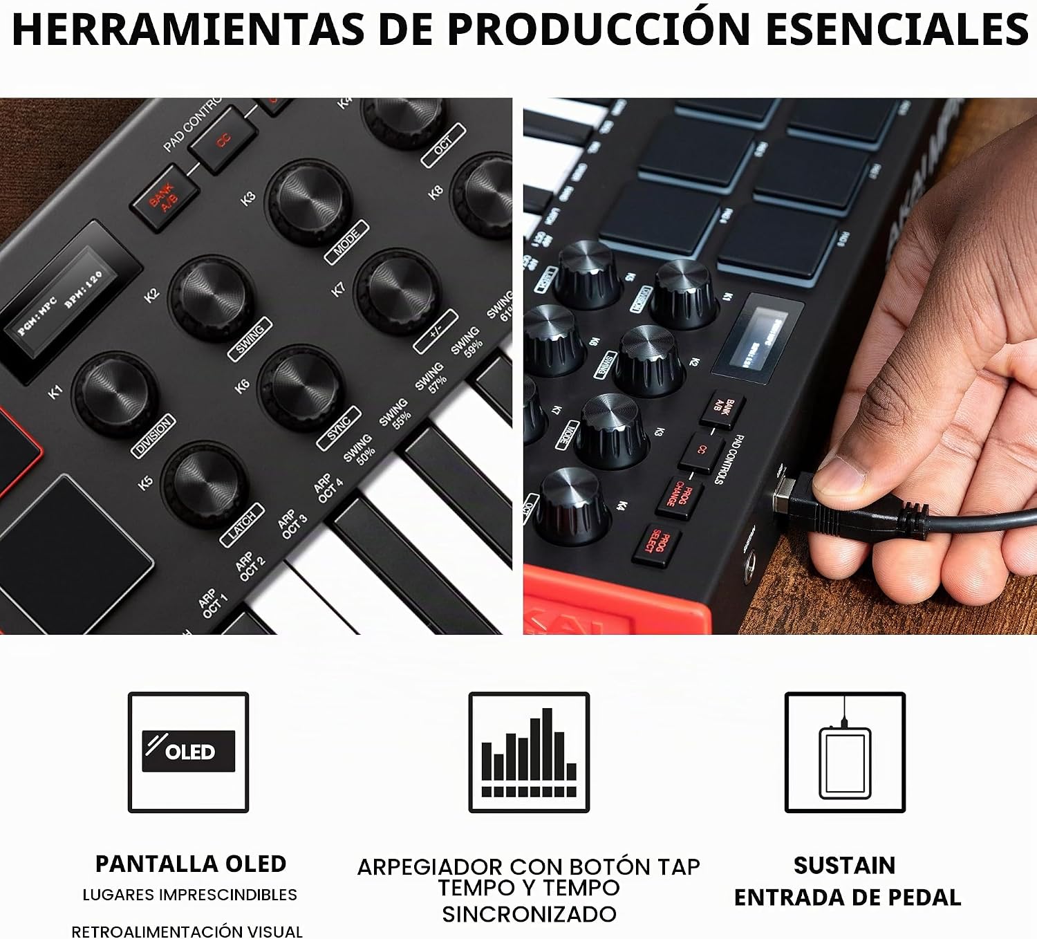 CONTROLADOR MIDI AKAI PROFESSIONAL MPK MINI MK3 25 TECLAS USB - 5