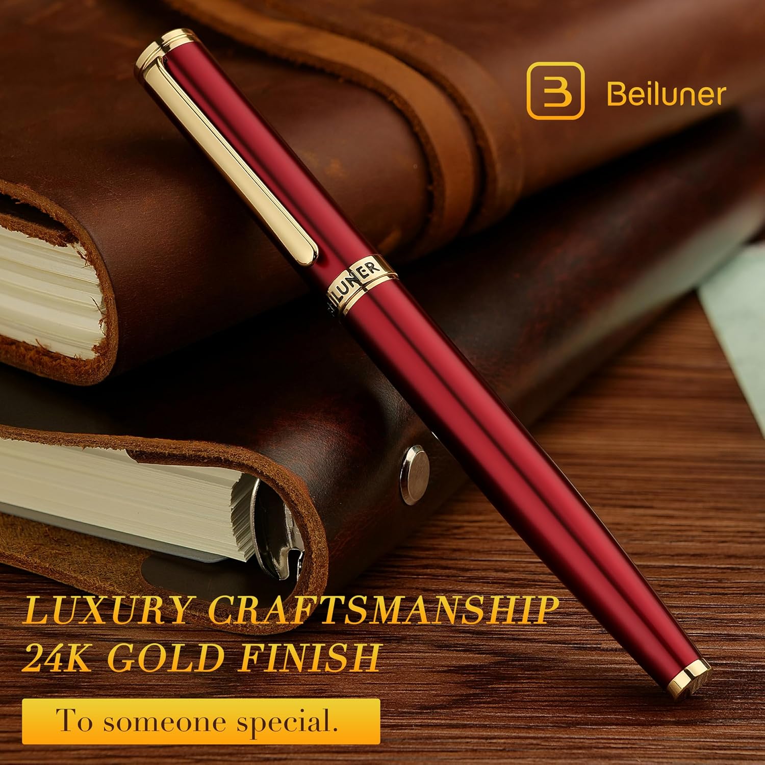 BOLÍGRAFO ROLLERBALL BEILUNER LUXURY CON ACABADO 24K GOLD BURDEO - 4