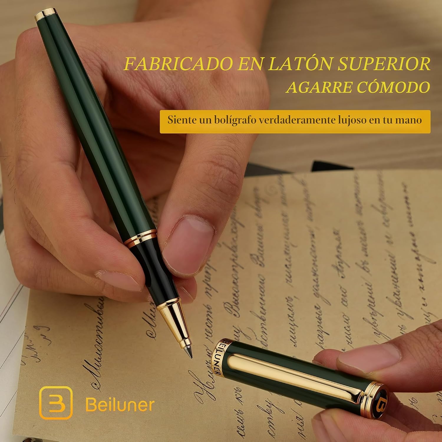 BOLÍGRAFO ROLLERBALL BEILUNER LUXURY VERDE LACADO CON ACABADO ORO 24K - 4