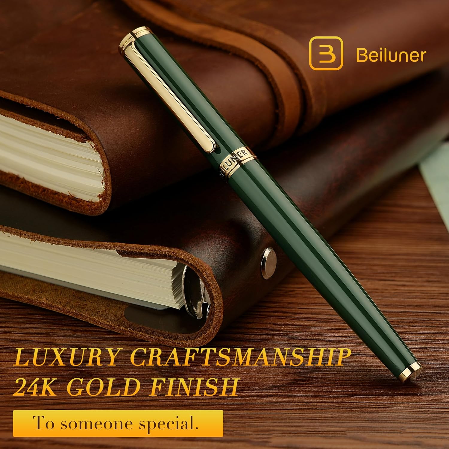 BOLÍGRAFO ROLLERBALL BEILUNER LUXURY VERDE LACADO CON ACABADO ORO 24K - 5