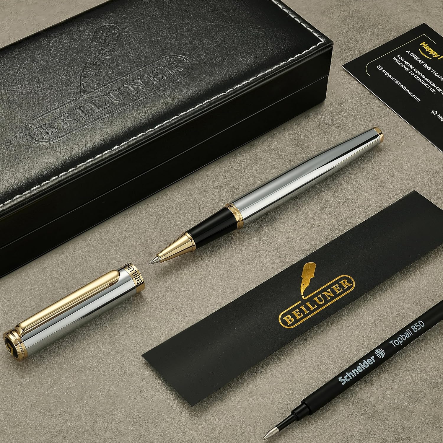 BOLÍGRAFO ROLLERBALL BEILUNER LUXURY SILVER CHROME CON ACABADO 24K GOLD - 2