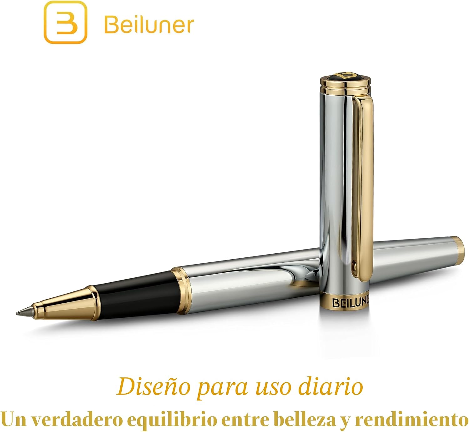 BOLÍGRAFO ROLLERBALL BEILUNER LUXURY SILVER CHROME CON ACABADO 24K GOLD - 3