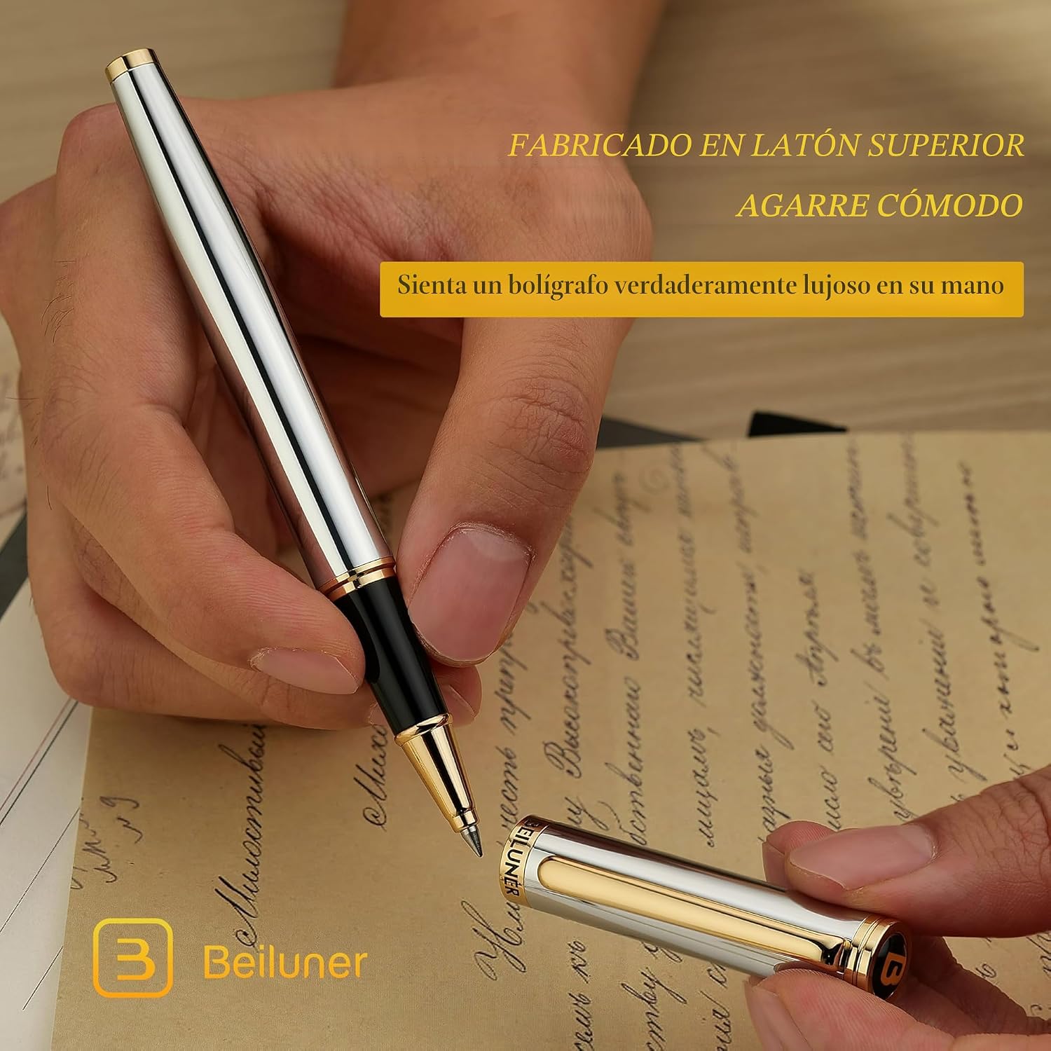 BOLÍGRAFO ROLLERBALL BEILUNER LUXURY SILVER CHROME CON ACABADO 24K GOLD - 4