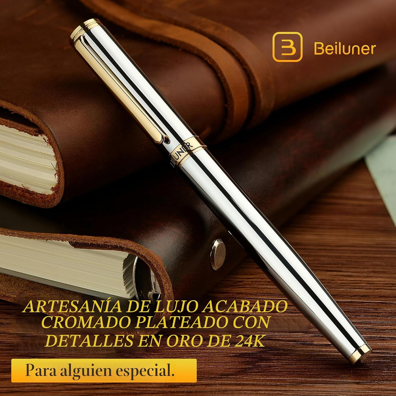 BOLÍGRAFO ROLLERBALL BEILUNER LUXURY SILVER CHROME CON ACABADO 24K GOLD - 5