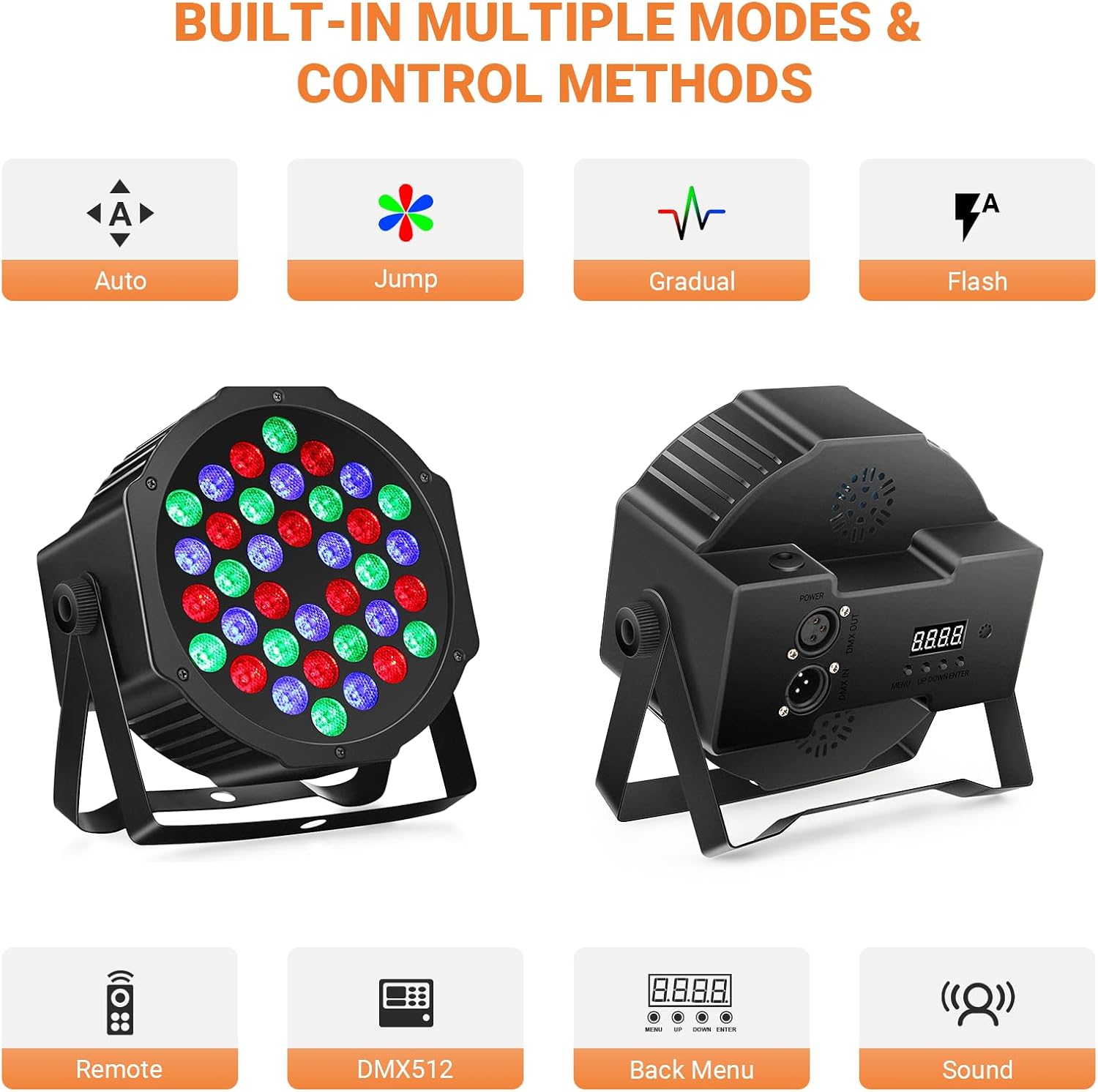 LUZ PAR LED RGB 36W RECARGABLE CON CONTROL REMOTO DMX PARA DJ - 3
