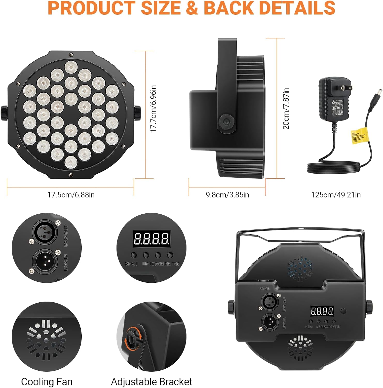 LUZ PAR LED RGB 36W RECARGABLE CON CONTROL REMOTO DMX PARA DJ - 5