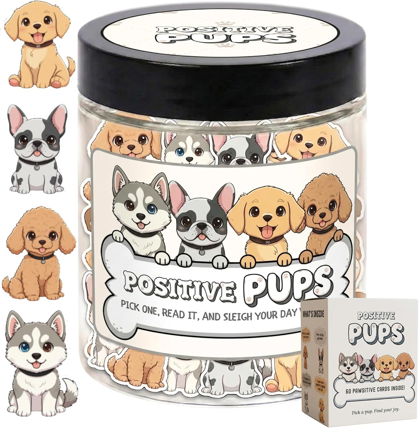 BOTELLA DECORATIVA DEARMINE POSITIVE PUPS JAR CON 60 TARJETAS DE AFIRMACIÓN - 1
