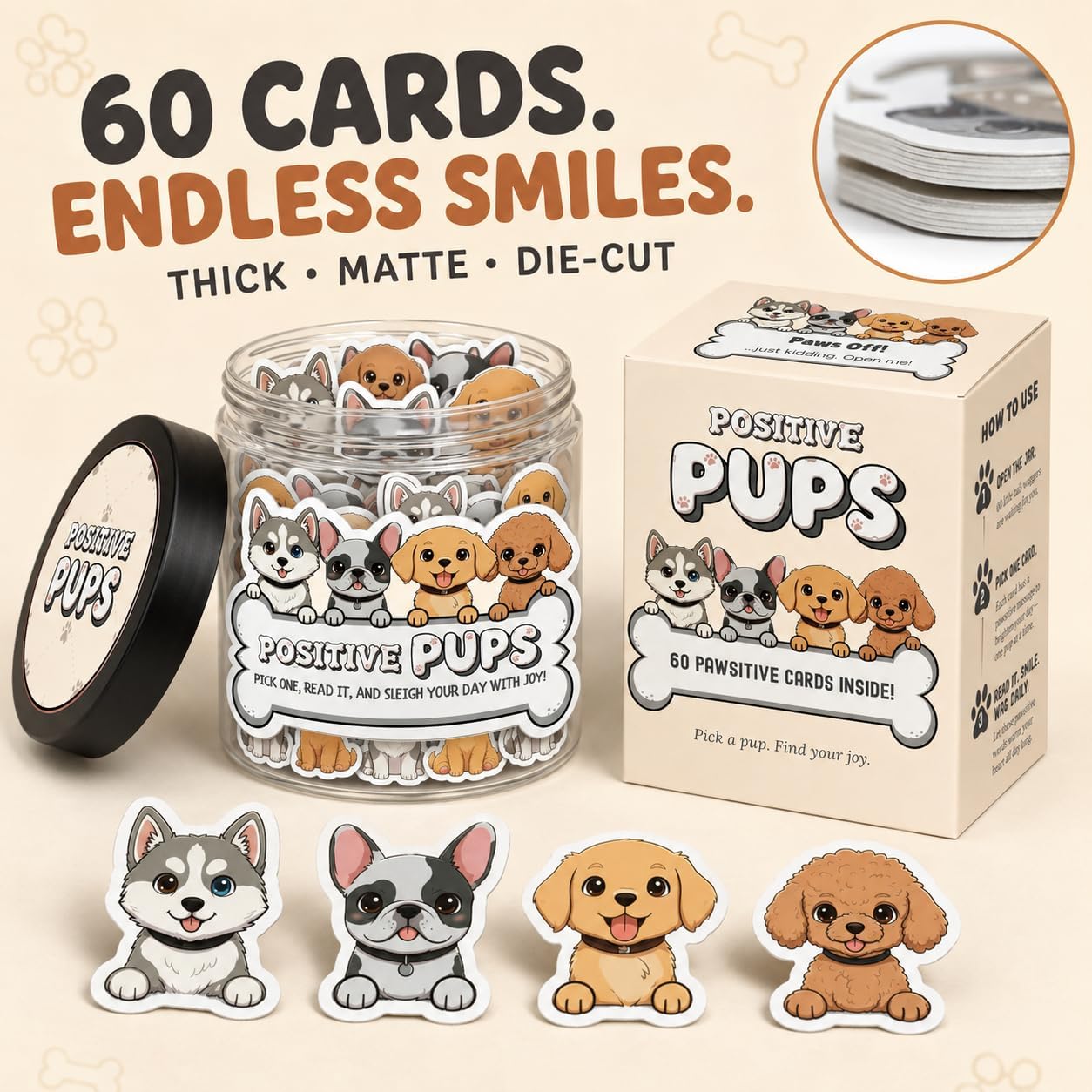 BOTELLA DECORATIVA DEARMINE POSITIVE PUPS JAR CON 60 TARJETAS DE AFIRMACIÓN - 3