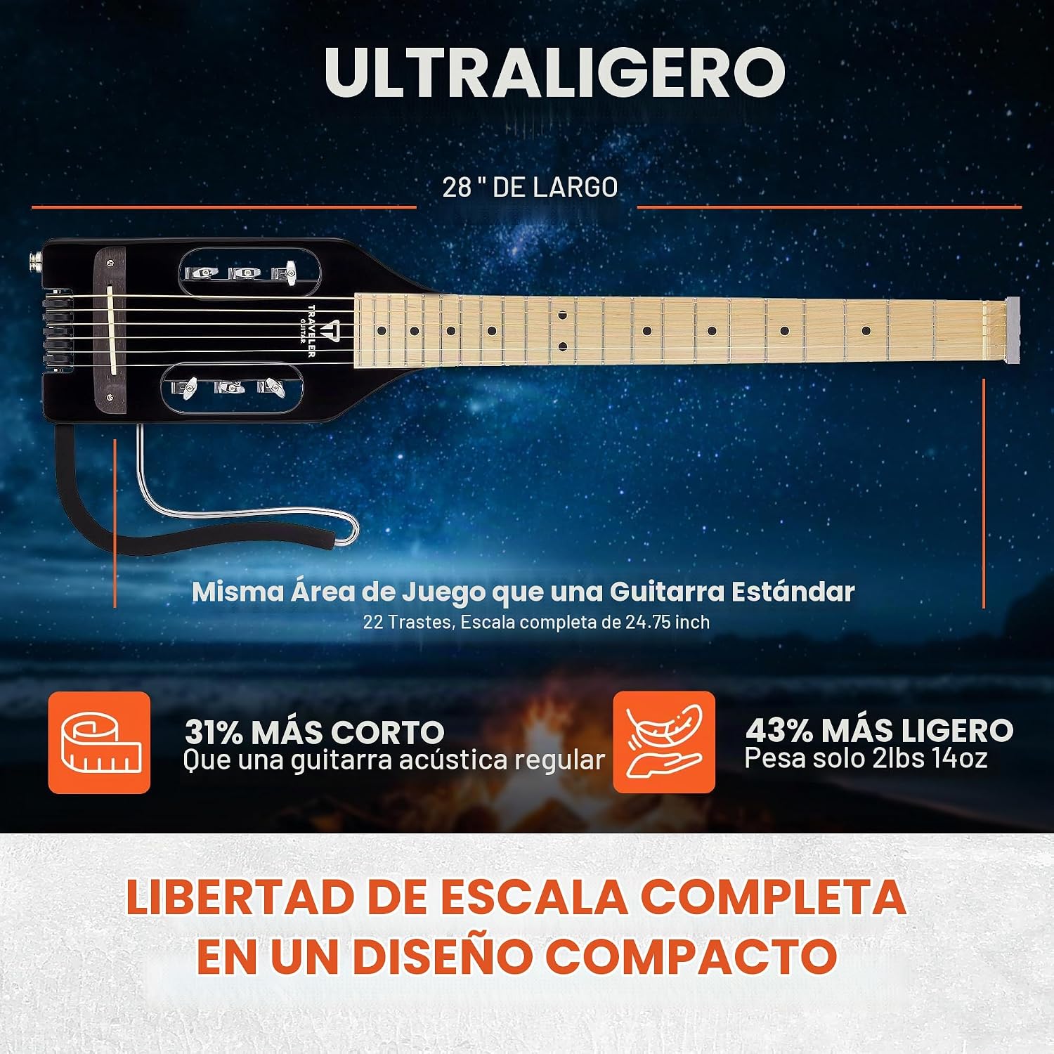 GUITARRA ACÚSTICA TRAVELER GUITAR ULTRA-LIGHT ACOUSTIC-ELECTRIC NEGRO BRILLO - 3