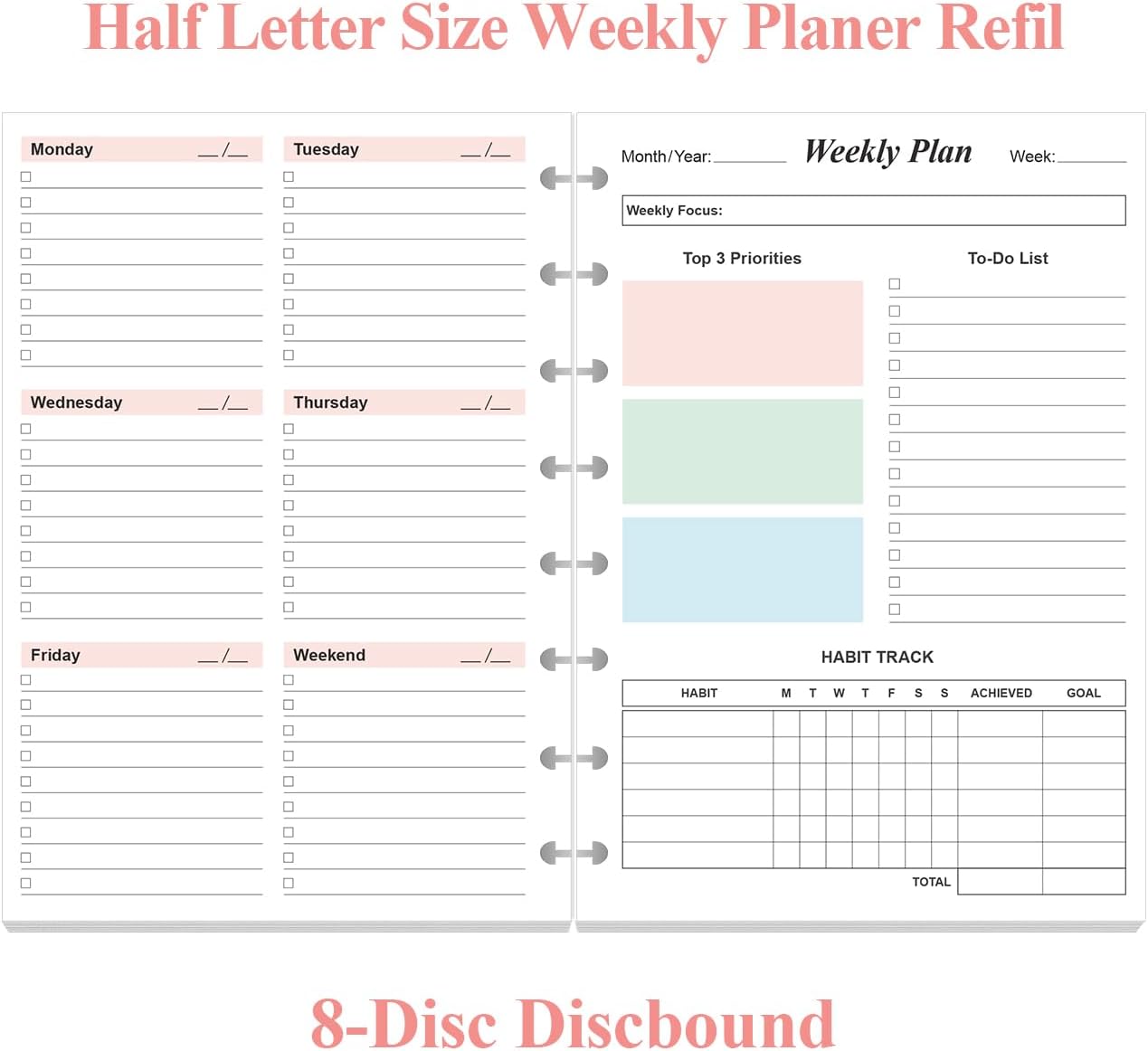 RECAMBIOS DE PLANNER SEMANAL YARIDAR TAMAÑO JUNIOR 8-DISC 106 HOJAS PACK 2 - 2