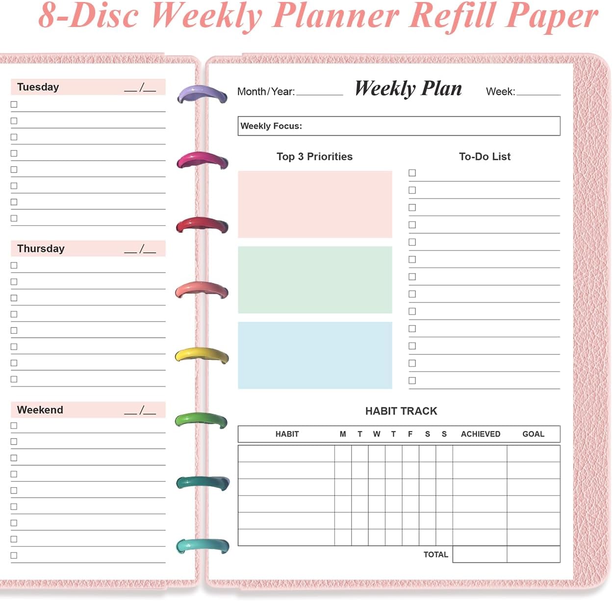 RECAMBIOS DE PLANNER SEMANAL YARIDAR TAMAÑO JUNIOR 8-DISC 106 HOJAS PACK 2 - 3