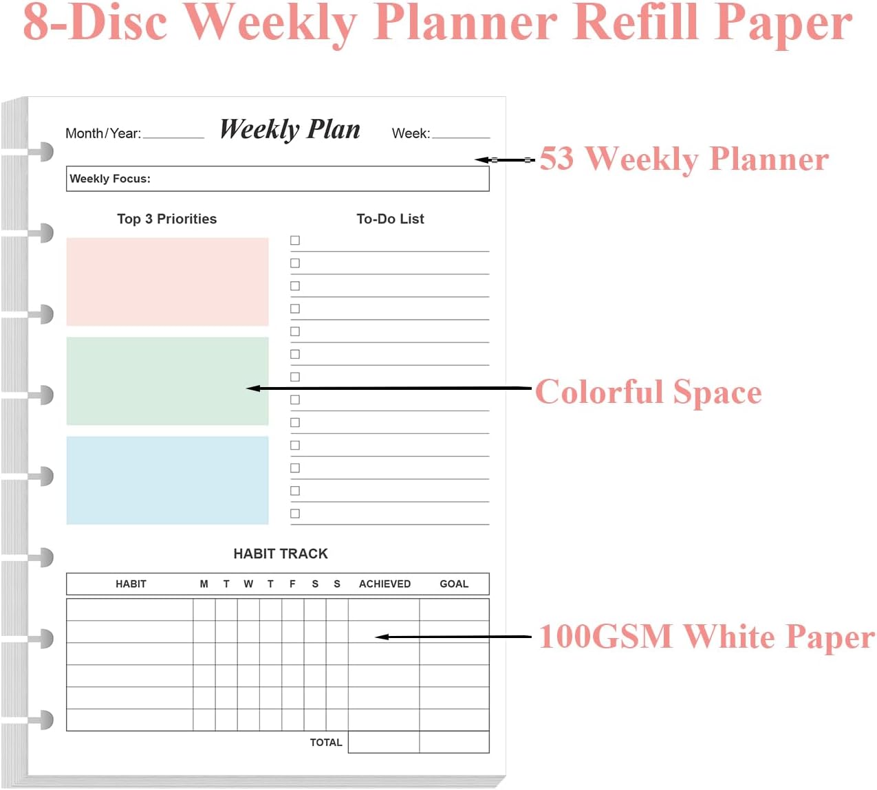 RECAMBIOS DE PLANNER SEMANAL YARIDAR TAMAÑO JUNIOR 8-DISC 106 HOJAS PACK 2 - 5