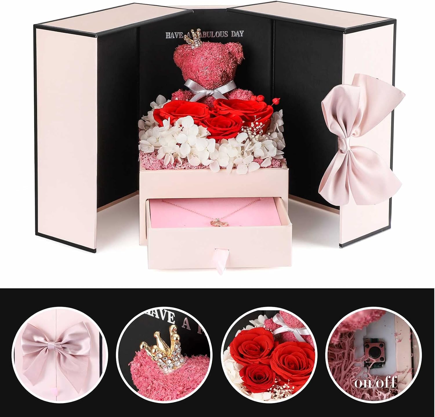 CAJA DE REGALO CON ROSA PRESERVADA ADDWEL Y COLLAR I LOVE YOU EN 100 IDIOMAS - 4
