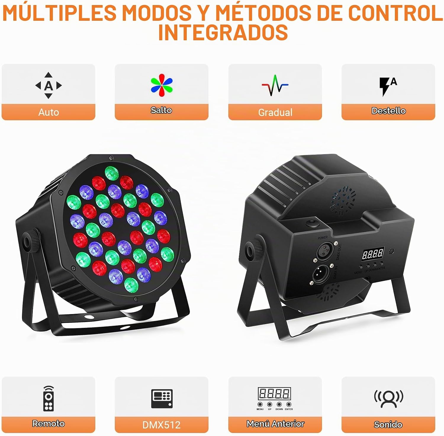 LUCES PAR LED RGB RECARGABLES 36W LALUCENATZ 2 UNIDADES CON CONTROL REMOTO DMX - 4