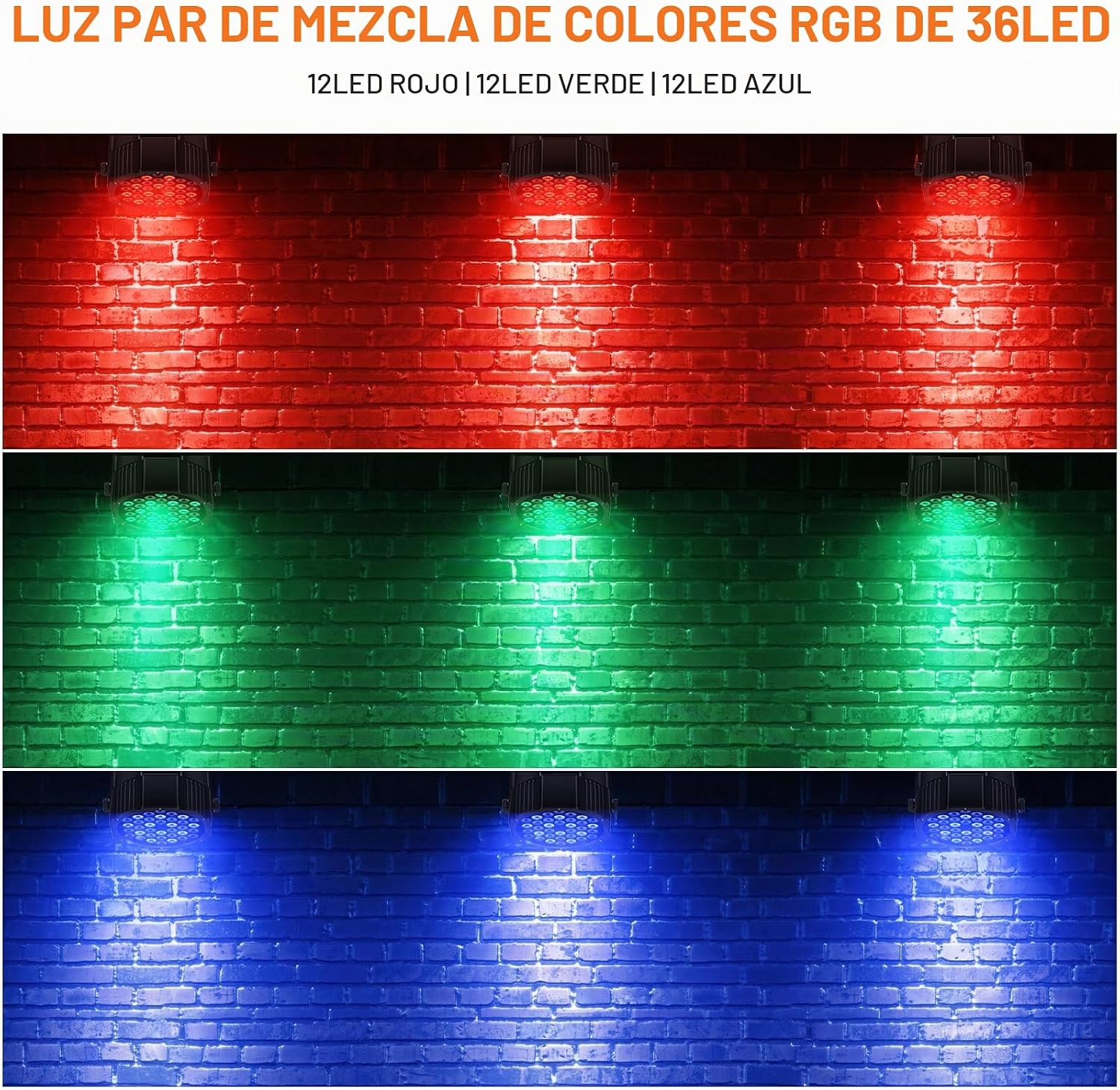 LUCES PAR LED RGB RECARGABLES 36W LALUCENATZ 2 UNIDADES CON CONTROL REMOTO DMX - 5