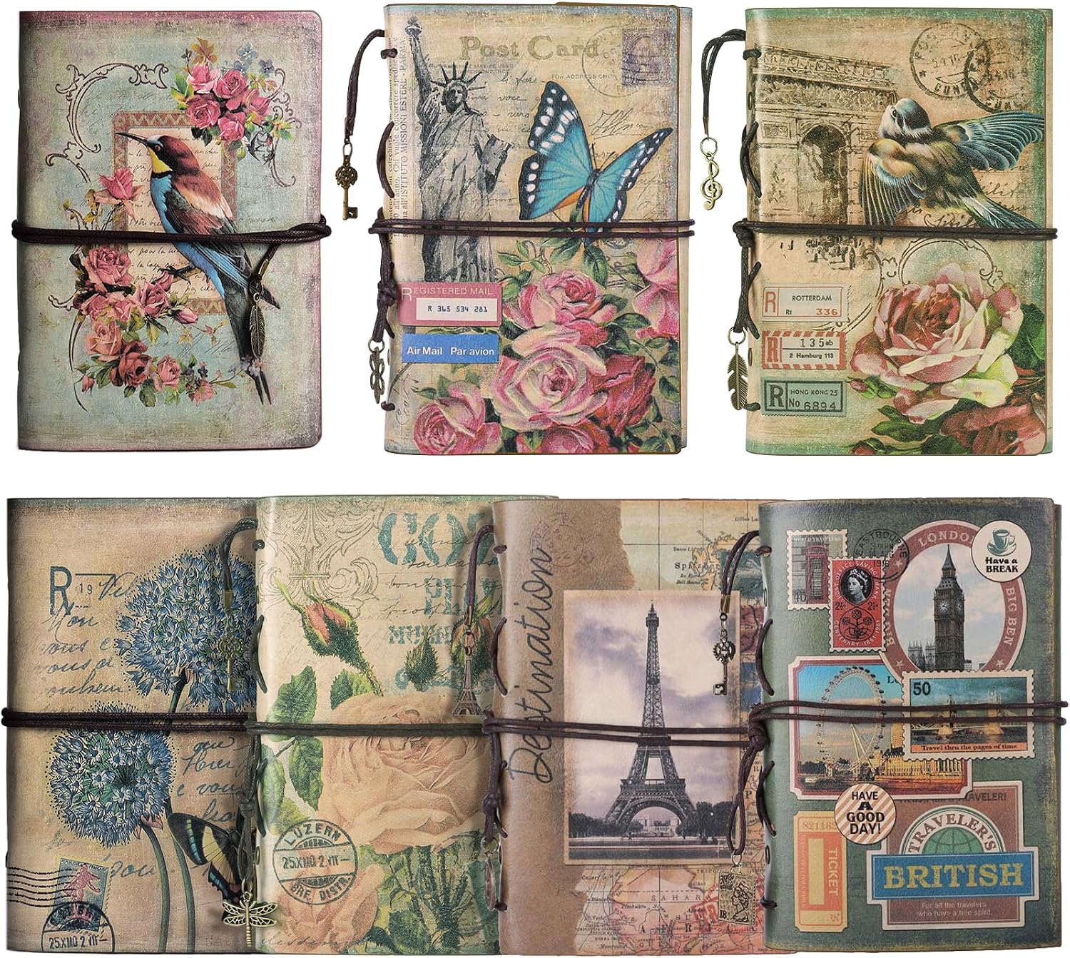 CUADERNO REFILLABLE MALEDEN VINTAGE TRAVEL DIARY TAPA DURA SET 7 PIEZAS - 1