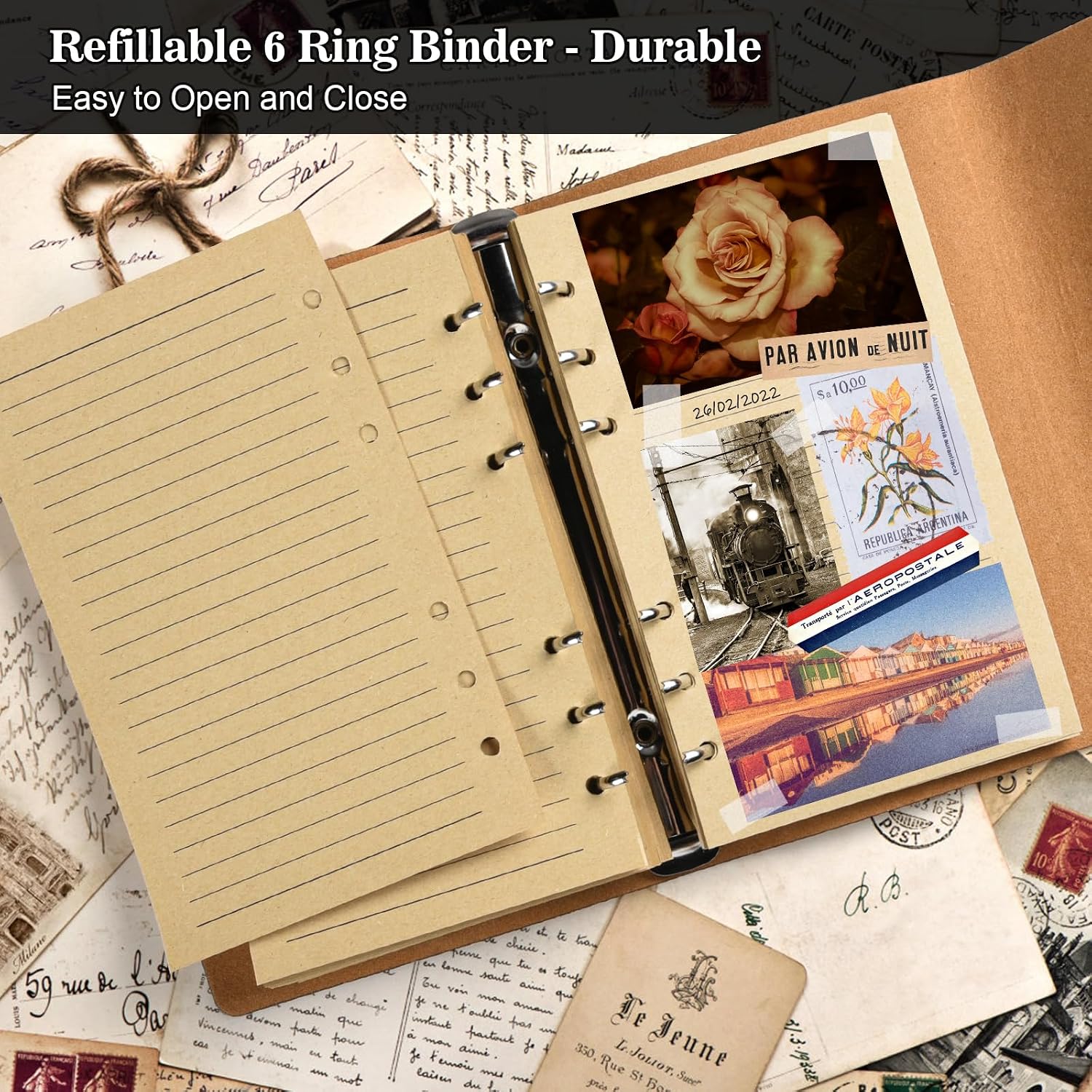CUADERNO REFILLABLE MALEDEN VINTAGE TRAVEL DIARY TAPA DURA SET 7 PIEZAS - 3