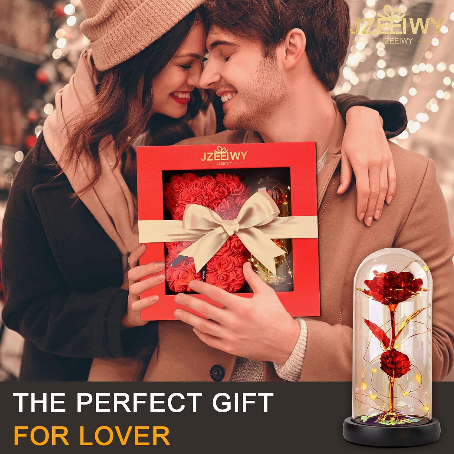 ROSA DE CRISTAL CON LUZ LED Y OSITO DE ROSAS PARA REGALO ROMÁNTICO - 3