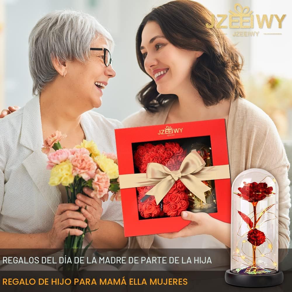 ROSA DE CRISTAL CON LUZ LED Y OSITO DE ROSAS PARA REGALO ROMÁNTICO - 5