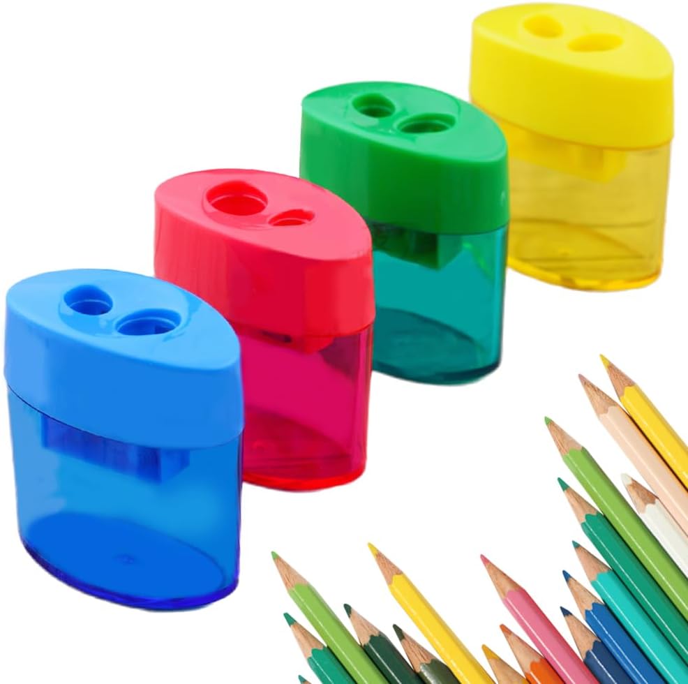 SACAPUNTAS CON TAPA DE DOBLE AGUJERO SET 4 PIEZAS COLORES SURTIDOS - 1