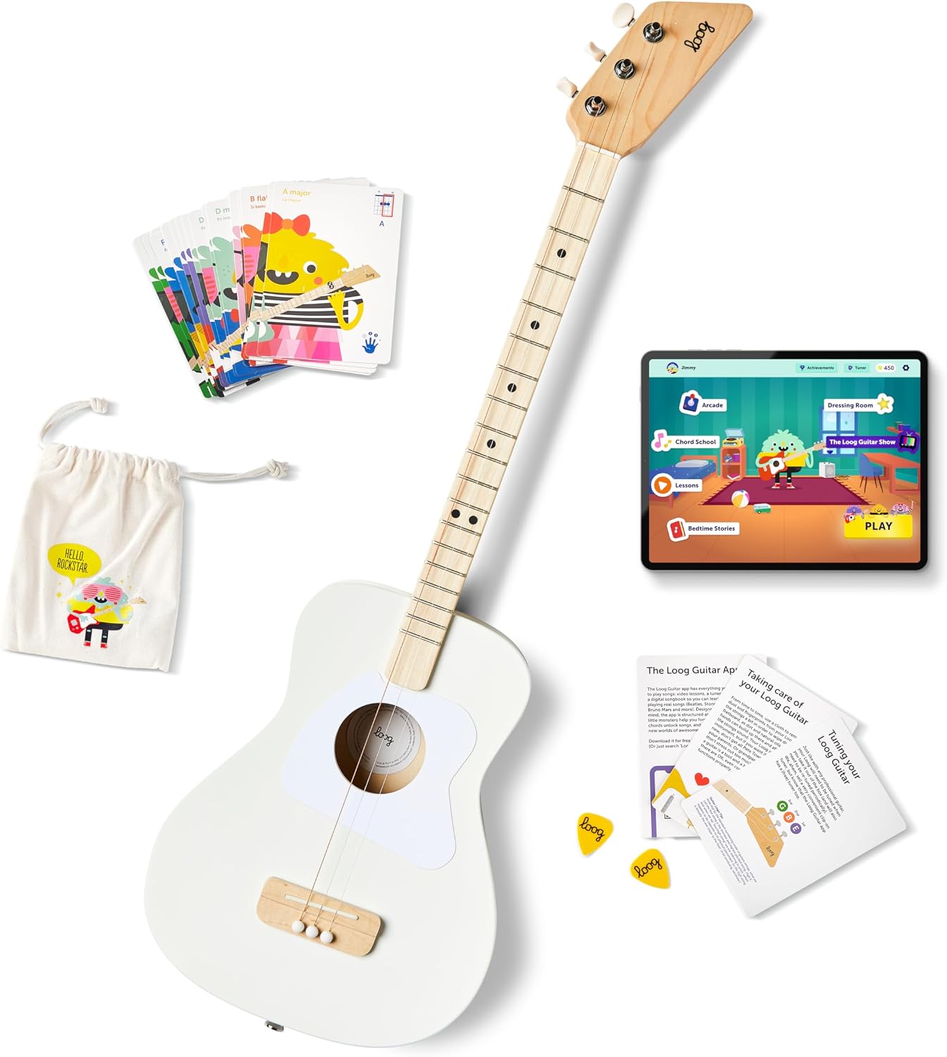 GUITARRA ACÚSTICA LOOG PRO 3 CUERDAS BLANCA PARA NIÑOS 6+ AÑOS - 1
