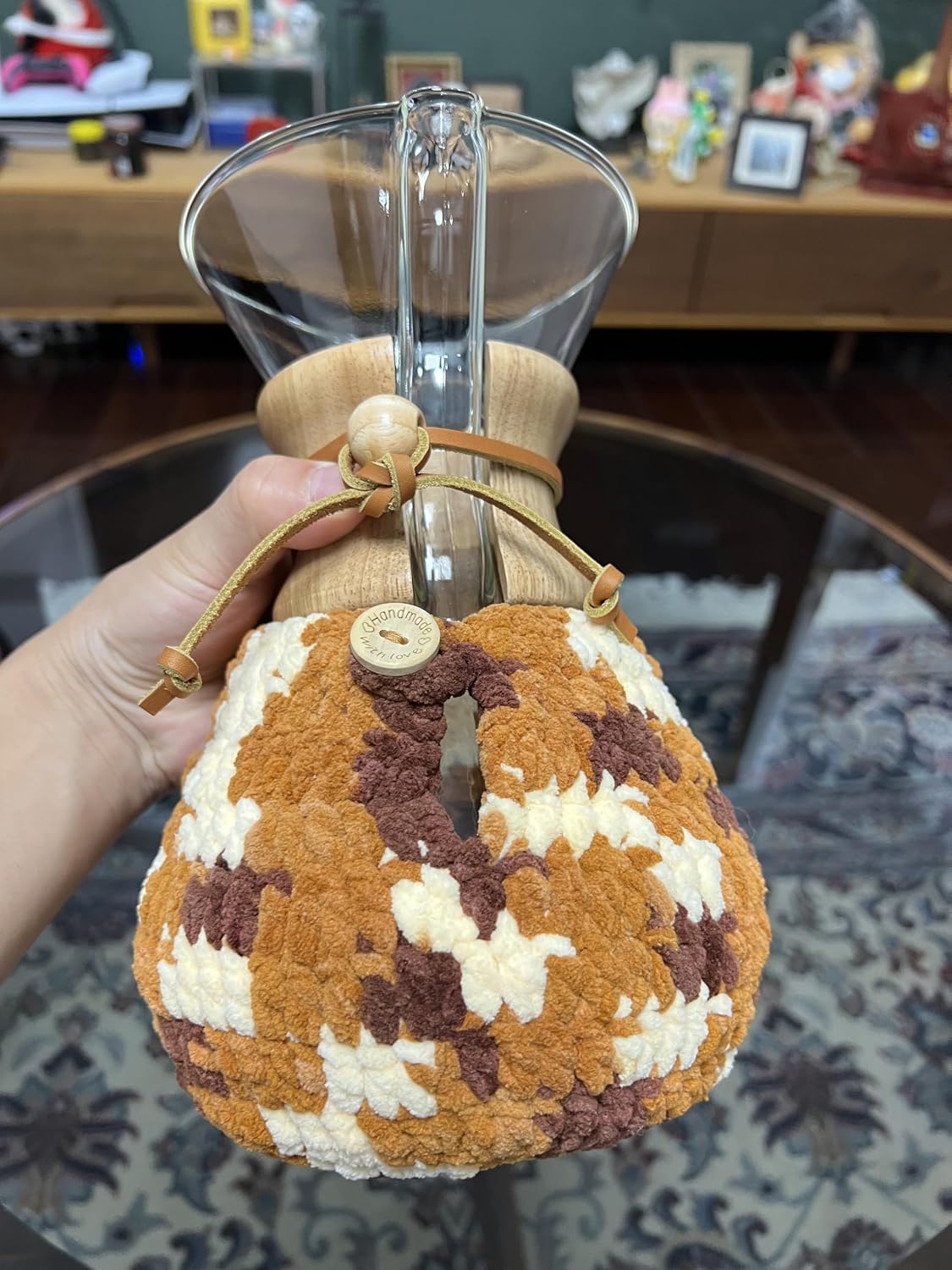 FUNDA TEJIDA PARA CHEMEX 8 TAZAS COLOR NATURAL - 3