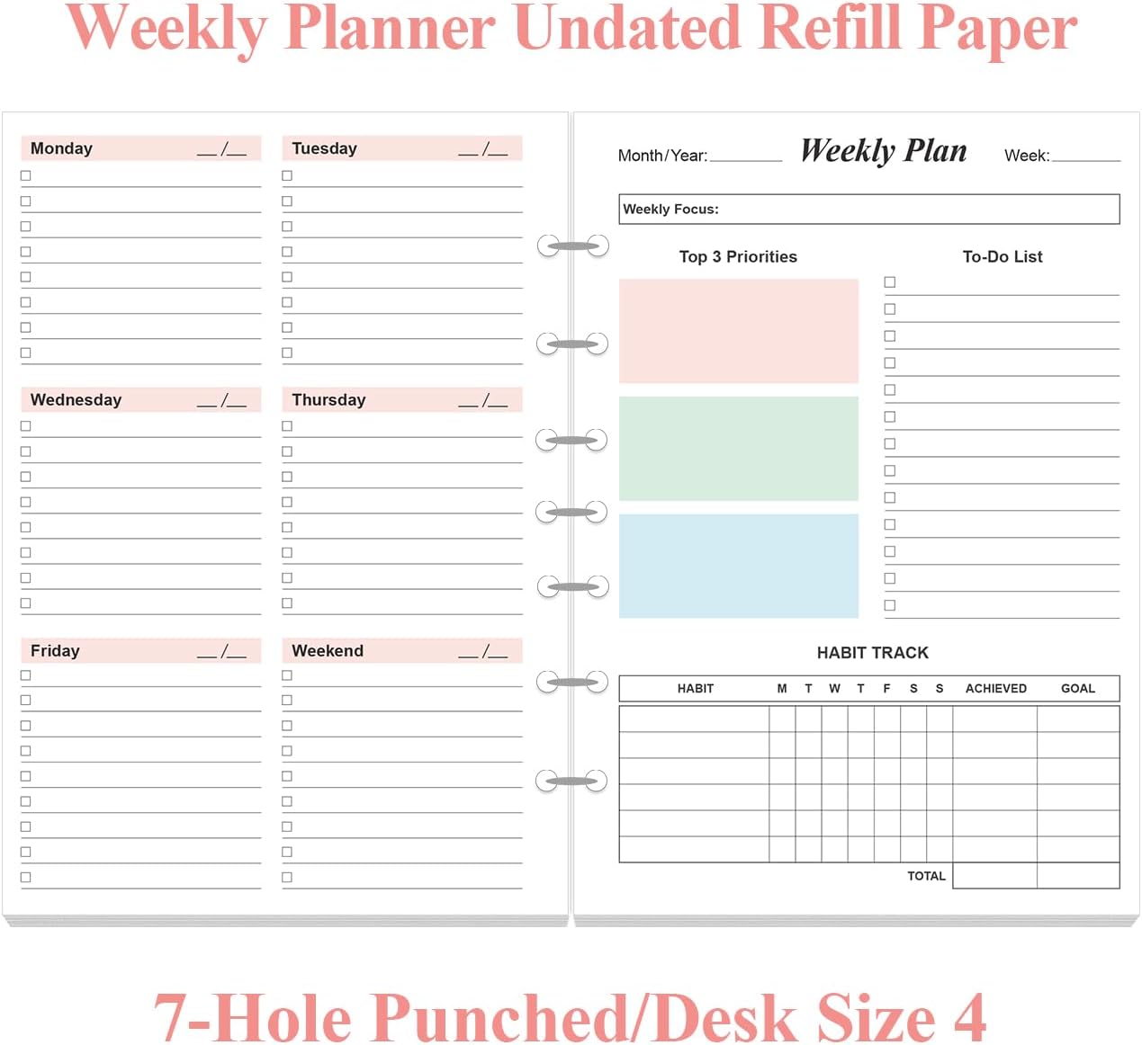 RECAMBIOS DE PLANNER SEMANAL YARIDAR 2 PACK 5.8' X 8.3' PARA CARPETAS DE 7 AGUJEROS - 2