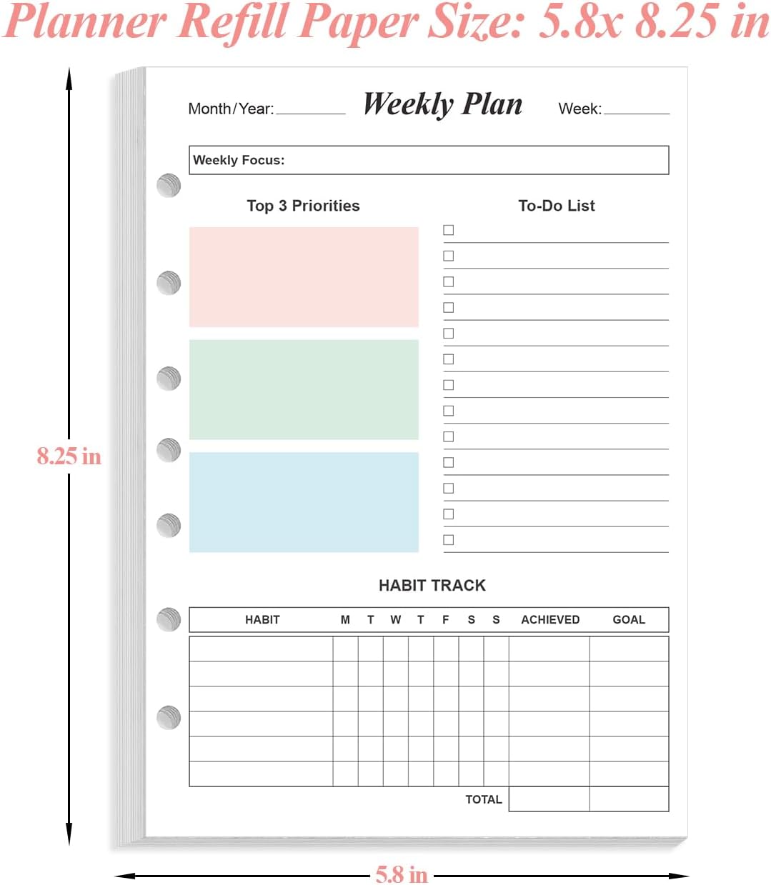 RECAMBIOS DE PLANNER SEMANAL YARIDAR 2 PACK 5.8' X 8.3' PARA CARPETAS DE 7 AGUJEROS - 4