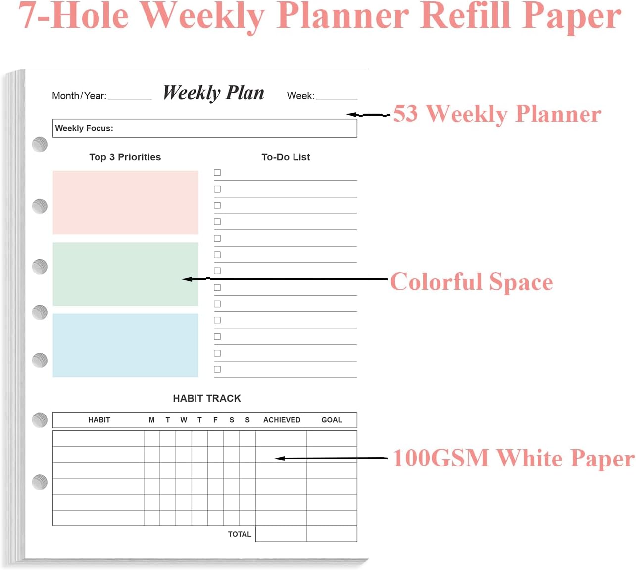 RECAMBIOS DE PLANNER SEMANAL YARIDAR 2 PACK 5.8' X 8.3' PARA CARPETAS DE 7 AGUJEROS - 5