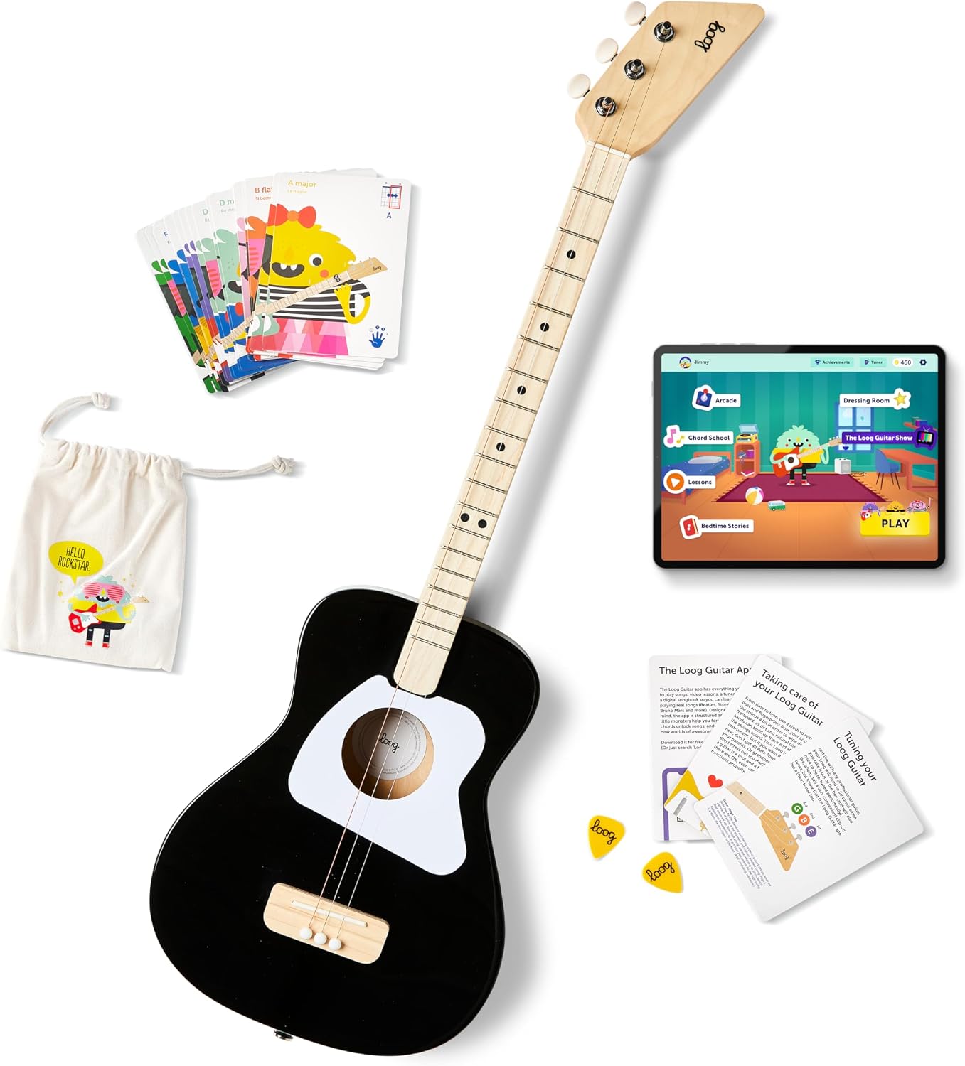 GUITARRA ACÚSTICA LOOG PRO 3 CUERDAS PARA NIÑOS 6+ AÑOS COLOR NEGRO - 1