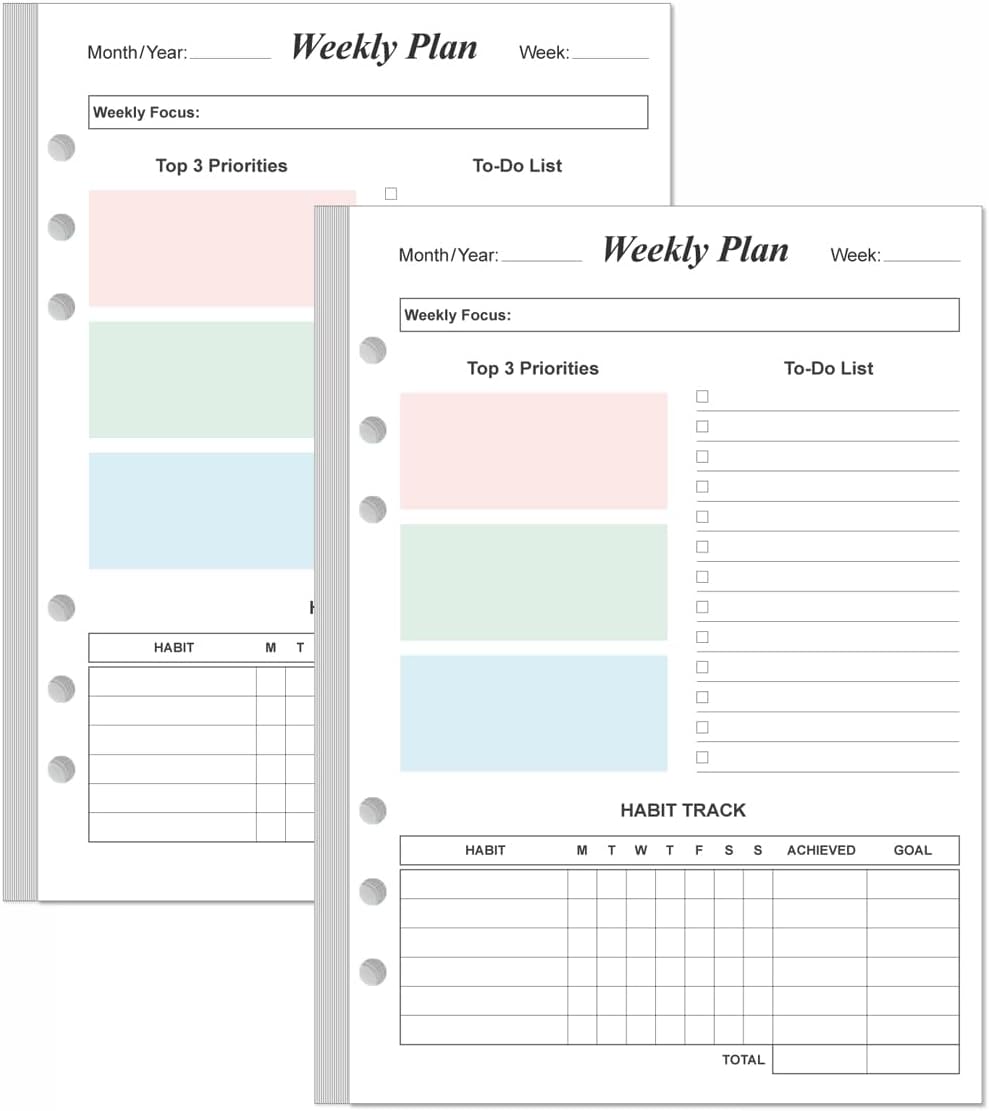 RECAMBIO DE PLANNER SEMANAL YARIDAR A5 6 AGUJEROS 2 PAQUETES 212 PÁGINAS - 1