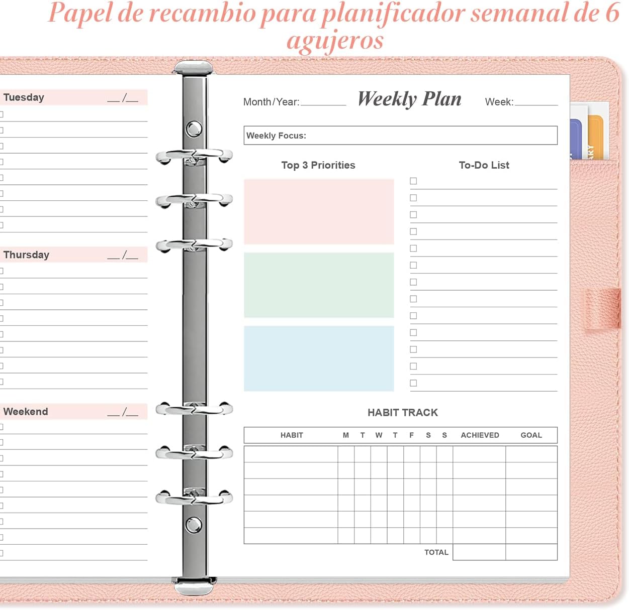 RECAMBIO DE PLANNER SEMANAL YARIDAR A5 6 AGUJEROS 2 PAQUETES 212 PÁGINAS - 3