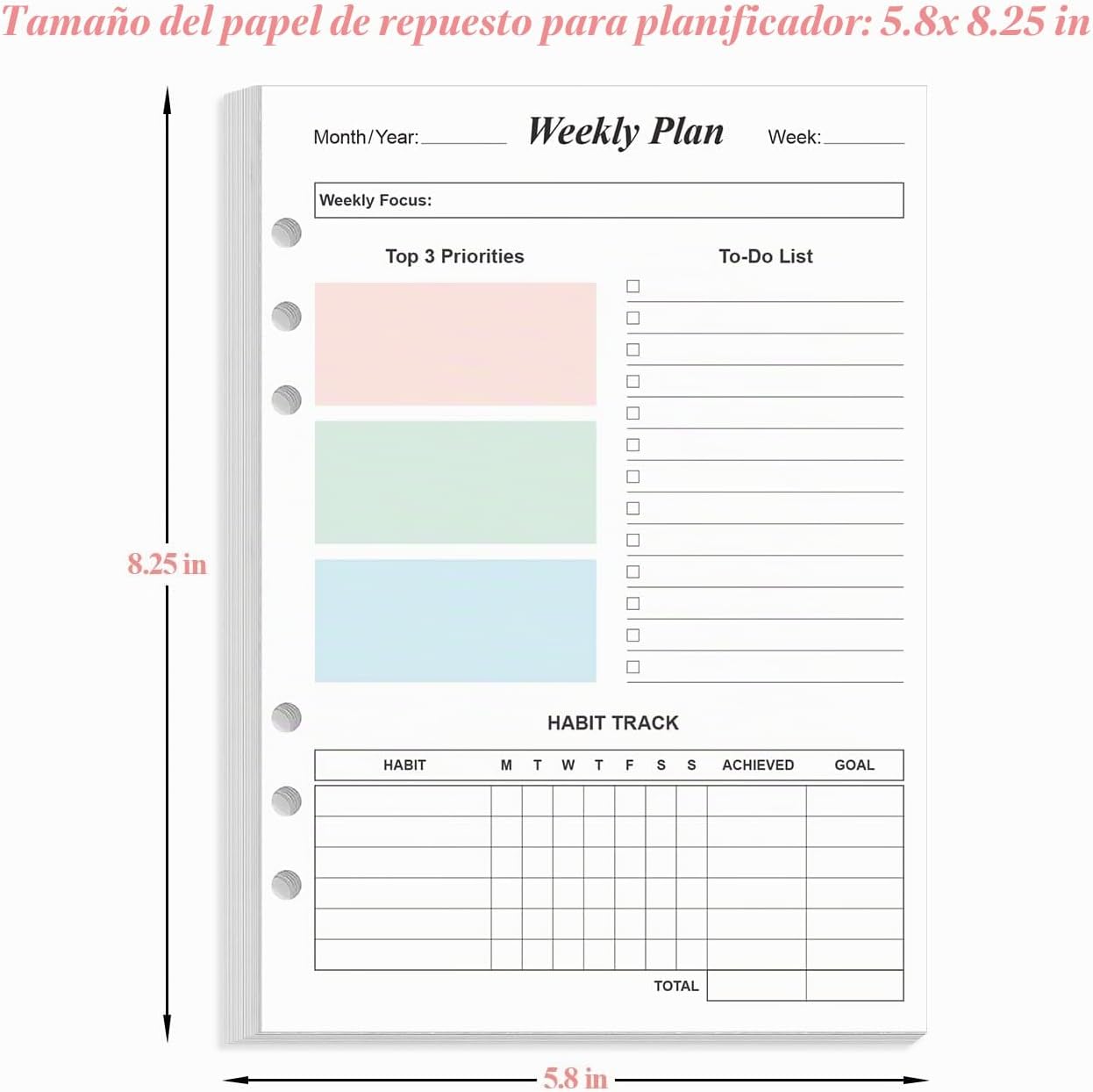 RECAMBIO DE PLANNER SEMANAL YARIDAR A5 6 AGUJEROS 2 PAQUETES 212 PÁGINAS - 4