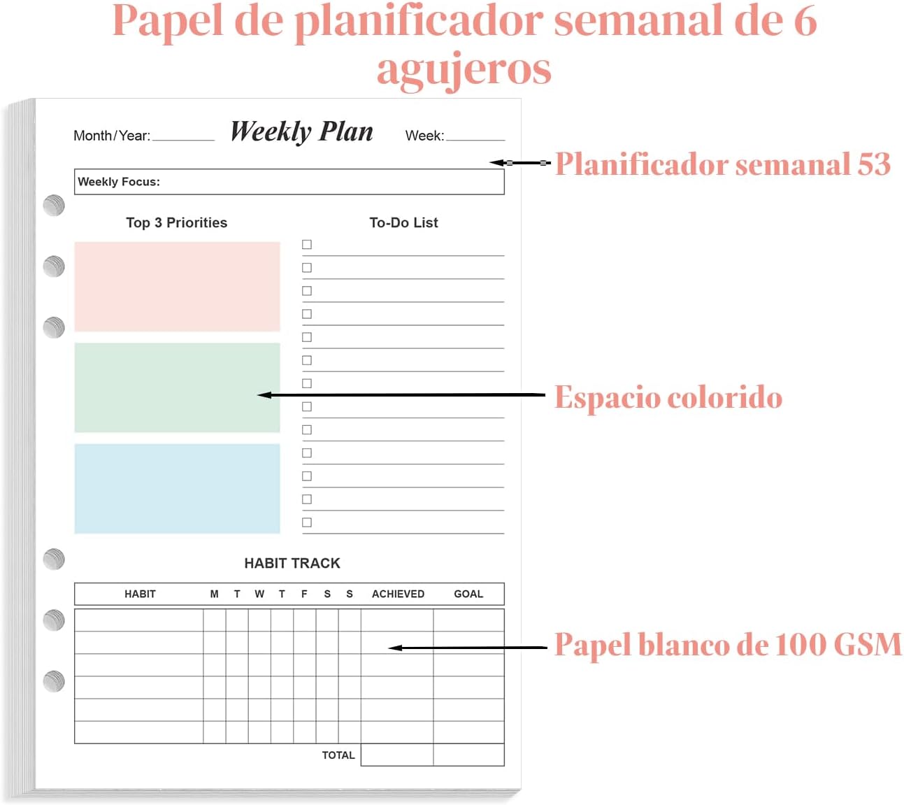 RECAMBIO DE PLANNER SEMANAL YARIDAR A5 6 AGUJEROS 2 PAQUETES 212 PÁGINAS - 5