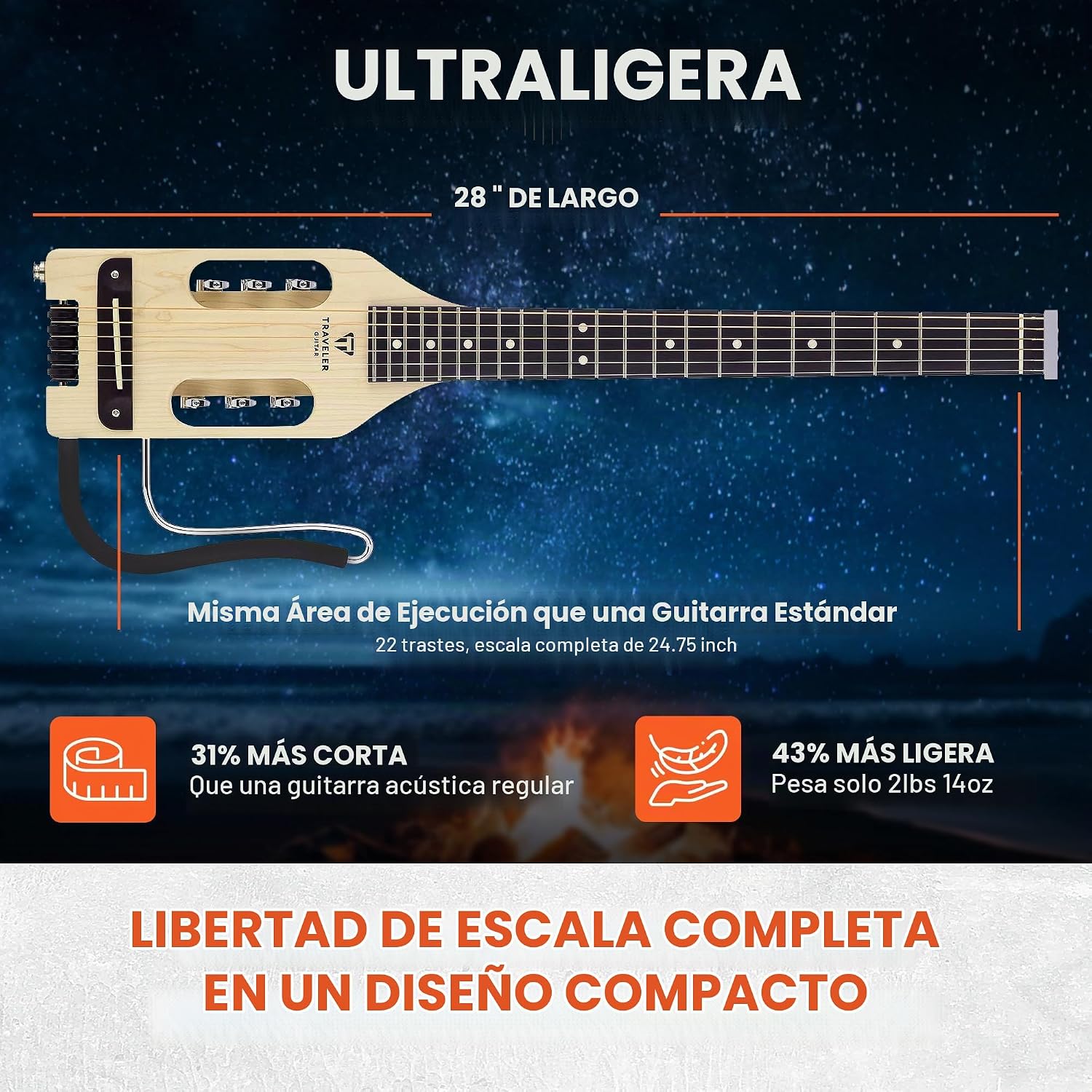 GUITARRA ACÚSTICA TRAVELER ULTRA-LIGHT MAPLE PORTÁTIL ESCALA COMPLETA 24 3/4 PULGADAS - 3
