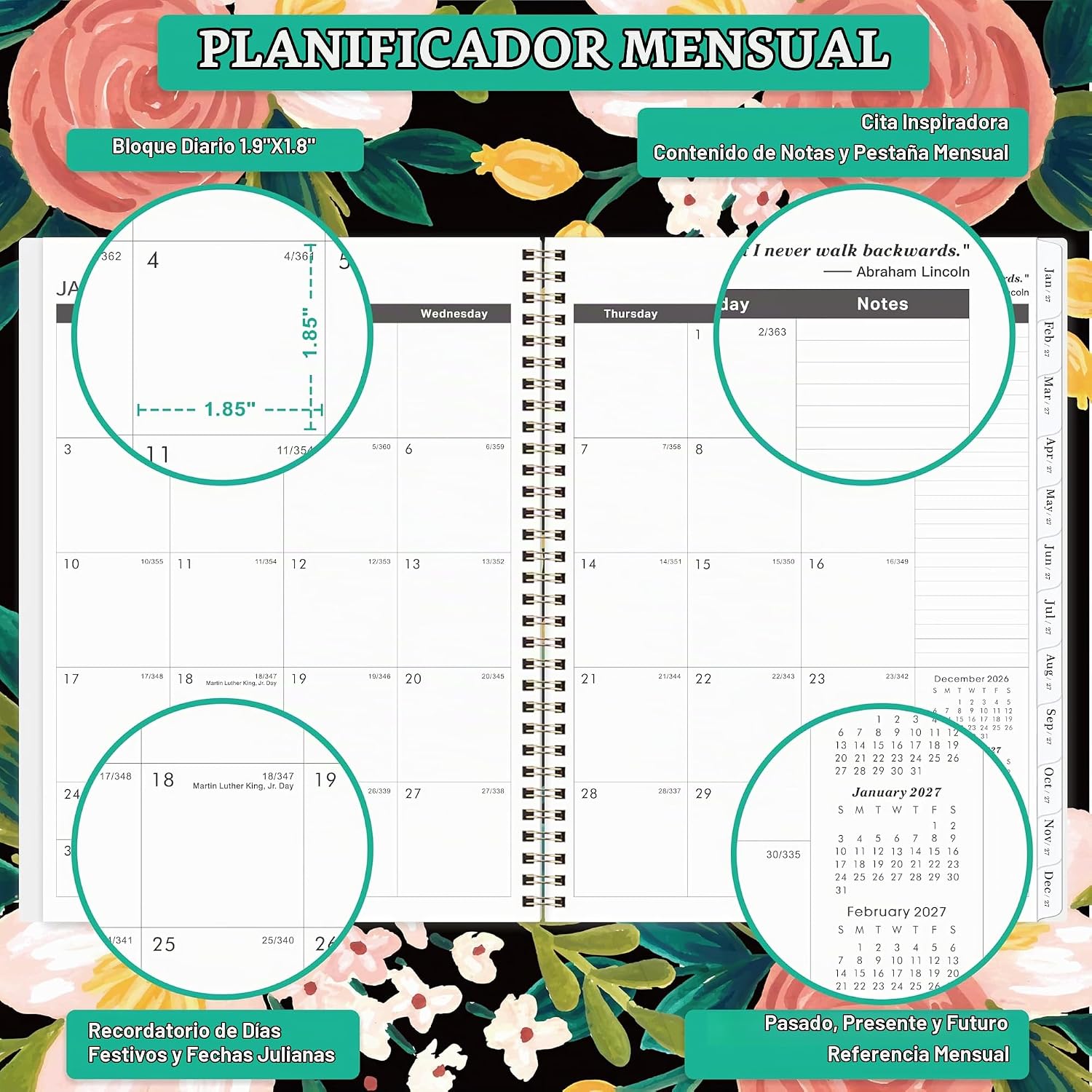 PLANIFICADOR MENSUAL 2027-2028 FETEULO 9' X 11' CON ESPIRAL DOBLE - 3