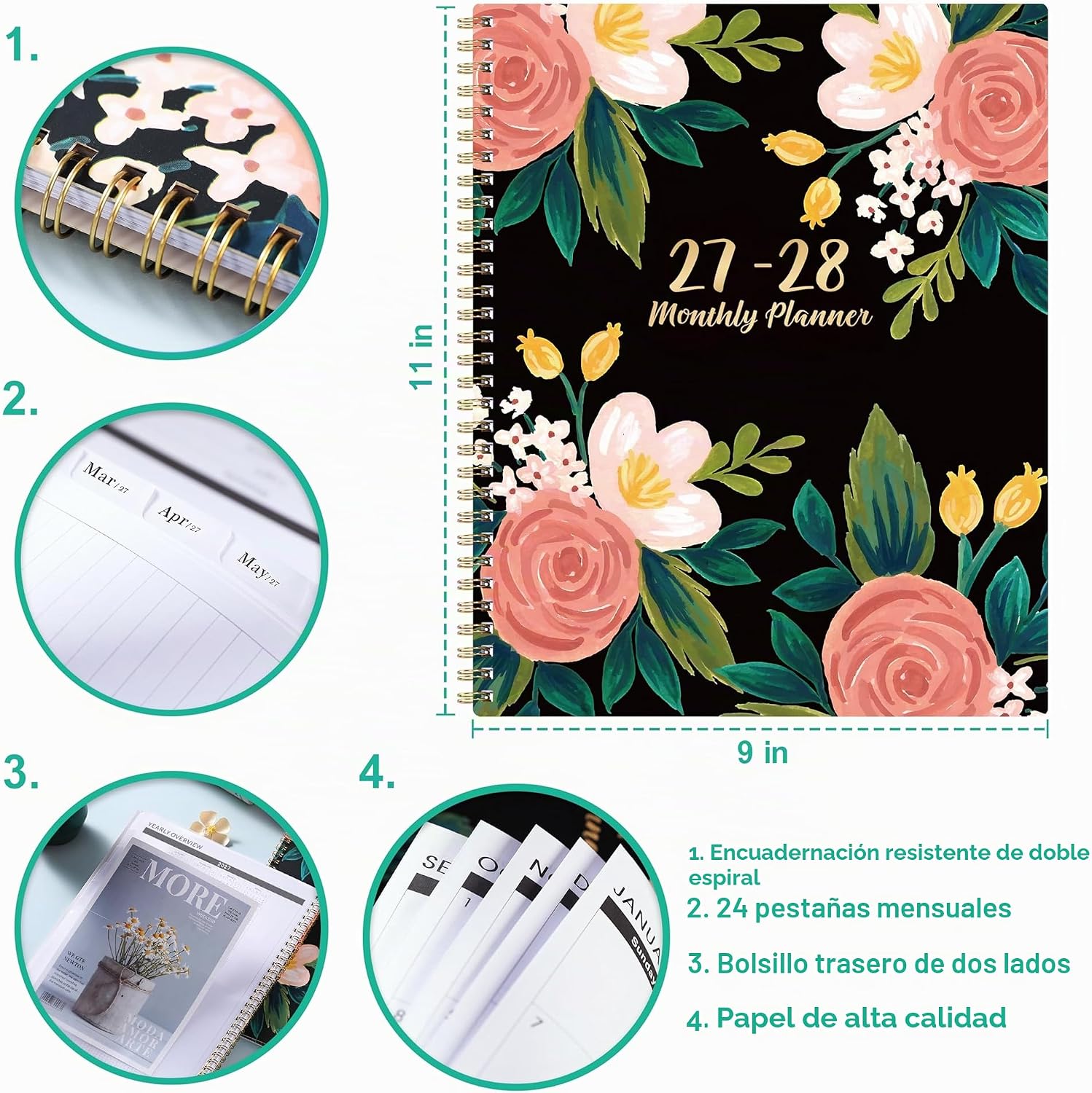 PLANIFICADOR MENSUAL 2027-2028 FETEULO 9' X 11' CON ESPIRAL DOBLE - 5