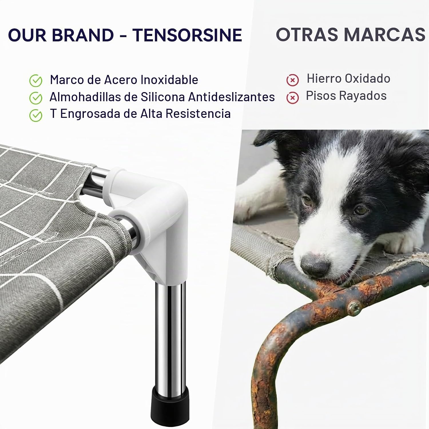 CAMA ELEVADA PARA PERROS TENSORSINE MEDIUM CON ESTRUCTURA DE ACERO INOXIDABLE - 3