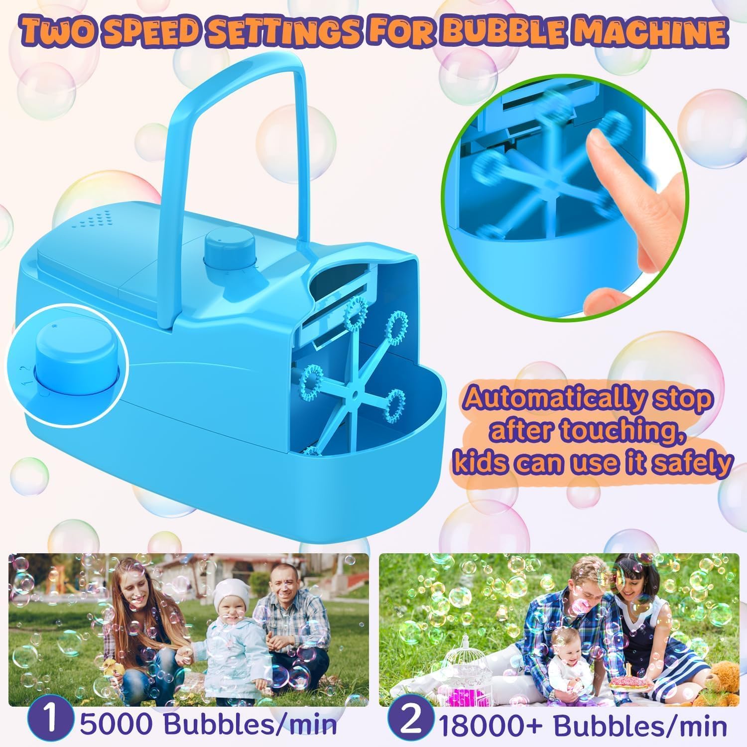 MÁQUINA DE BURBUJAS SIZONJOY OPERADA POR BATERÍA AZUL - 3
