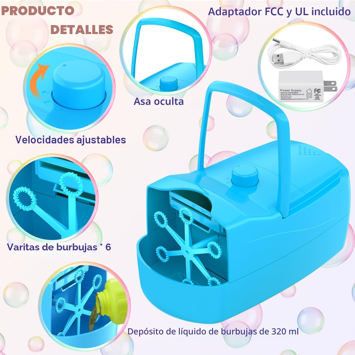 MÁQUINA DE BURBUJAS SIZONJOY OPERADA POR BATERÍA AZUL - 5