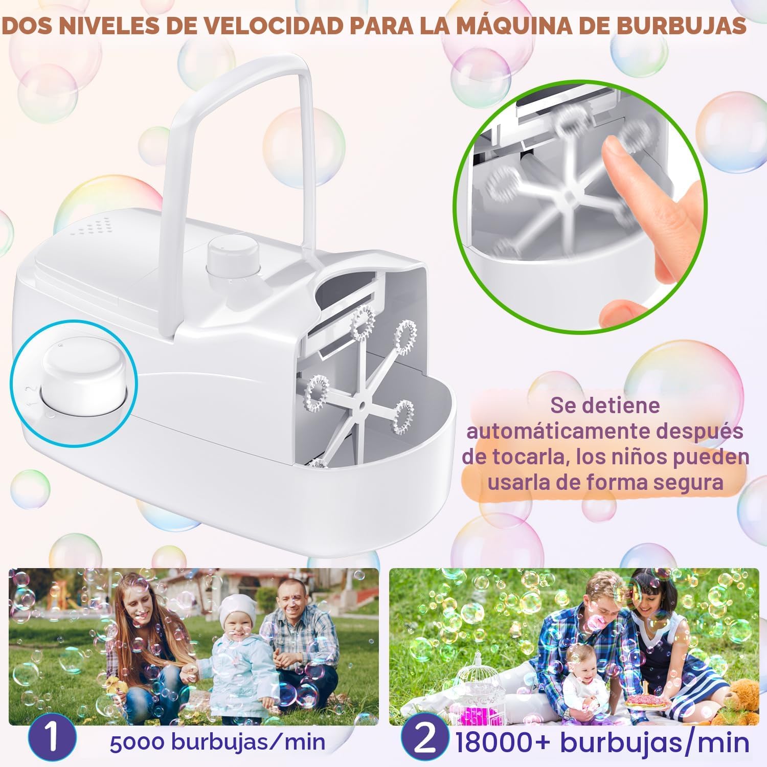 MÁQUINA DE BURBUJAS SIZONJOY PARA NIÑOS Y MASCOTAS BLANCA - 3