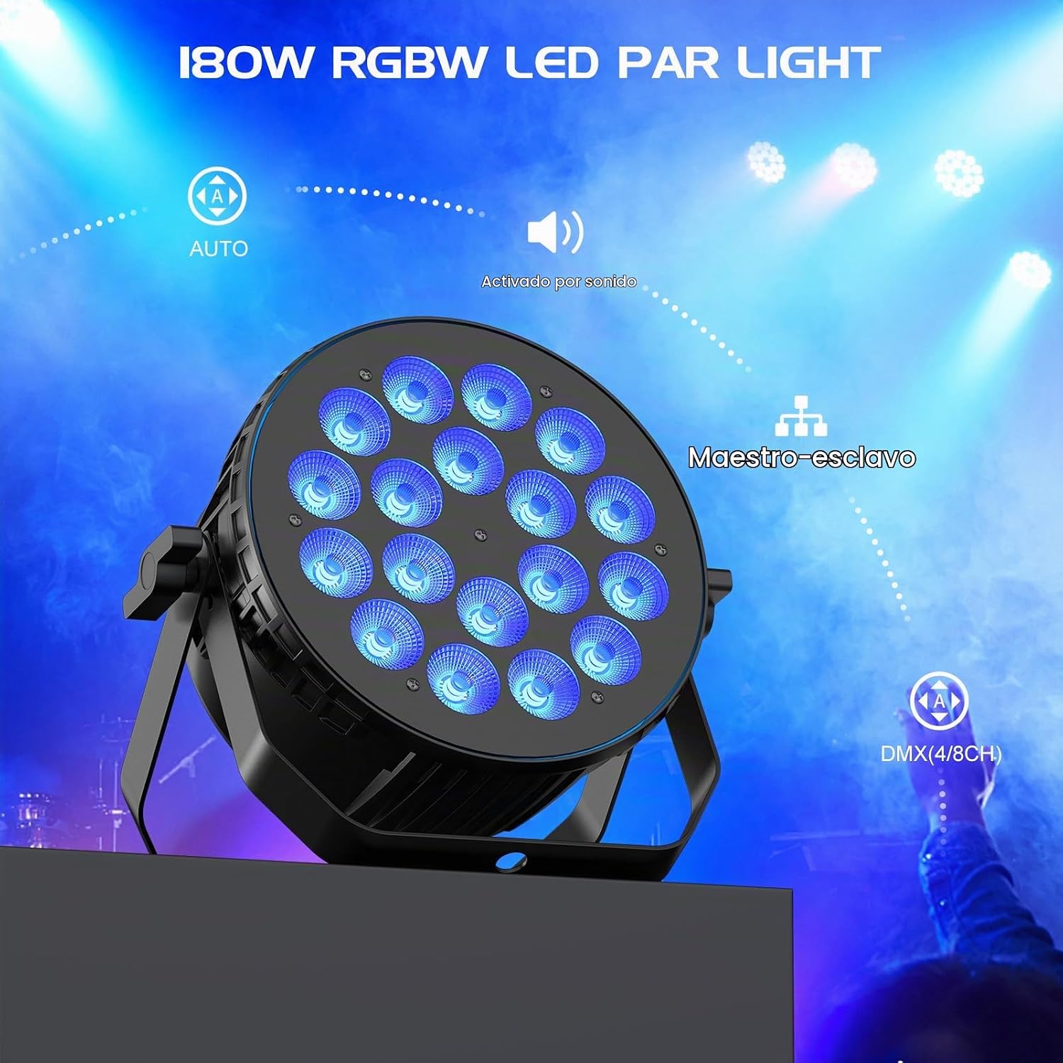 LUZ PAR LED 180W RGBW 4 EN 1 NITEHOP CON DMX512 PARA ESCENARIO - 2