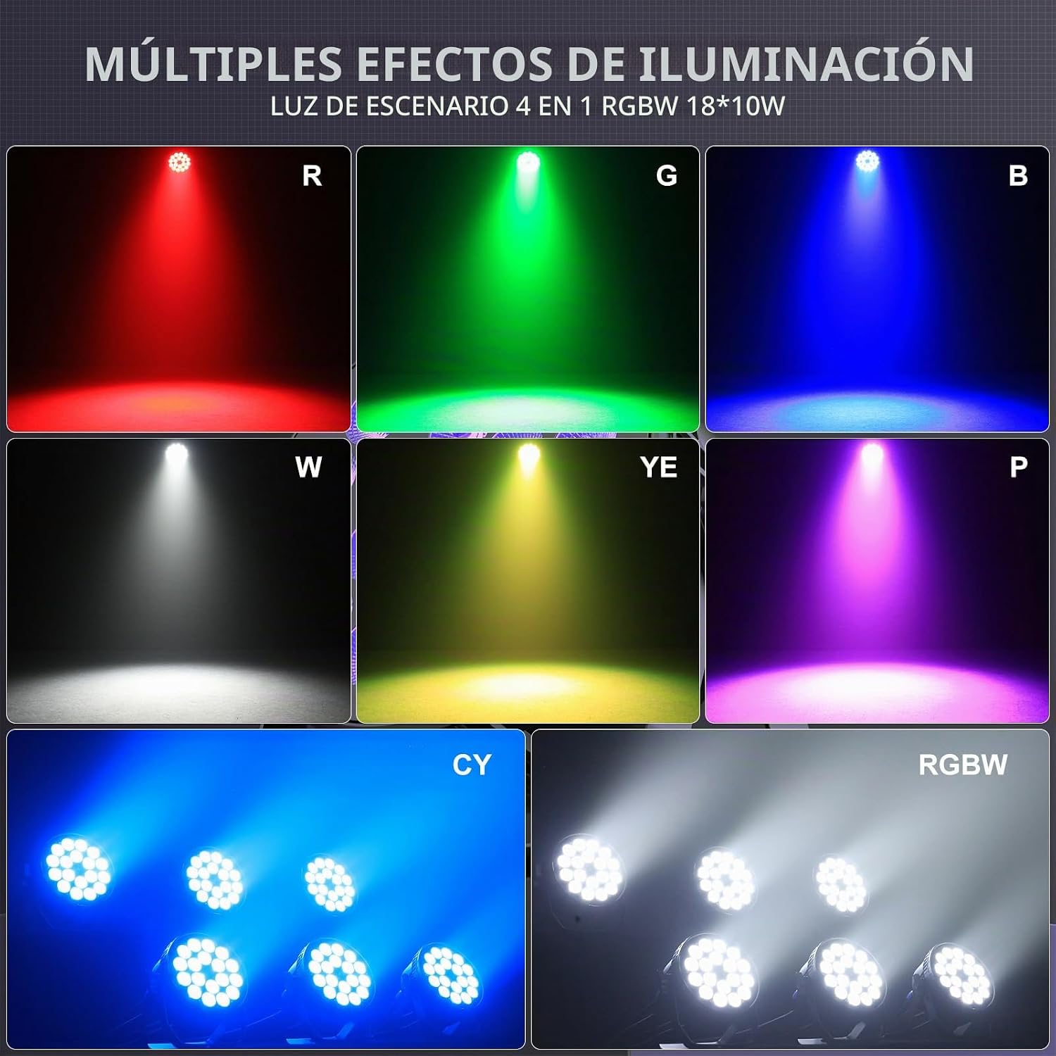 LUZ PAR LED 180W RGBW 4 EN 1 NITEHOP CON DMX512 PARA ESCENARIO - 3
