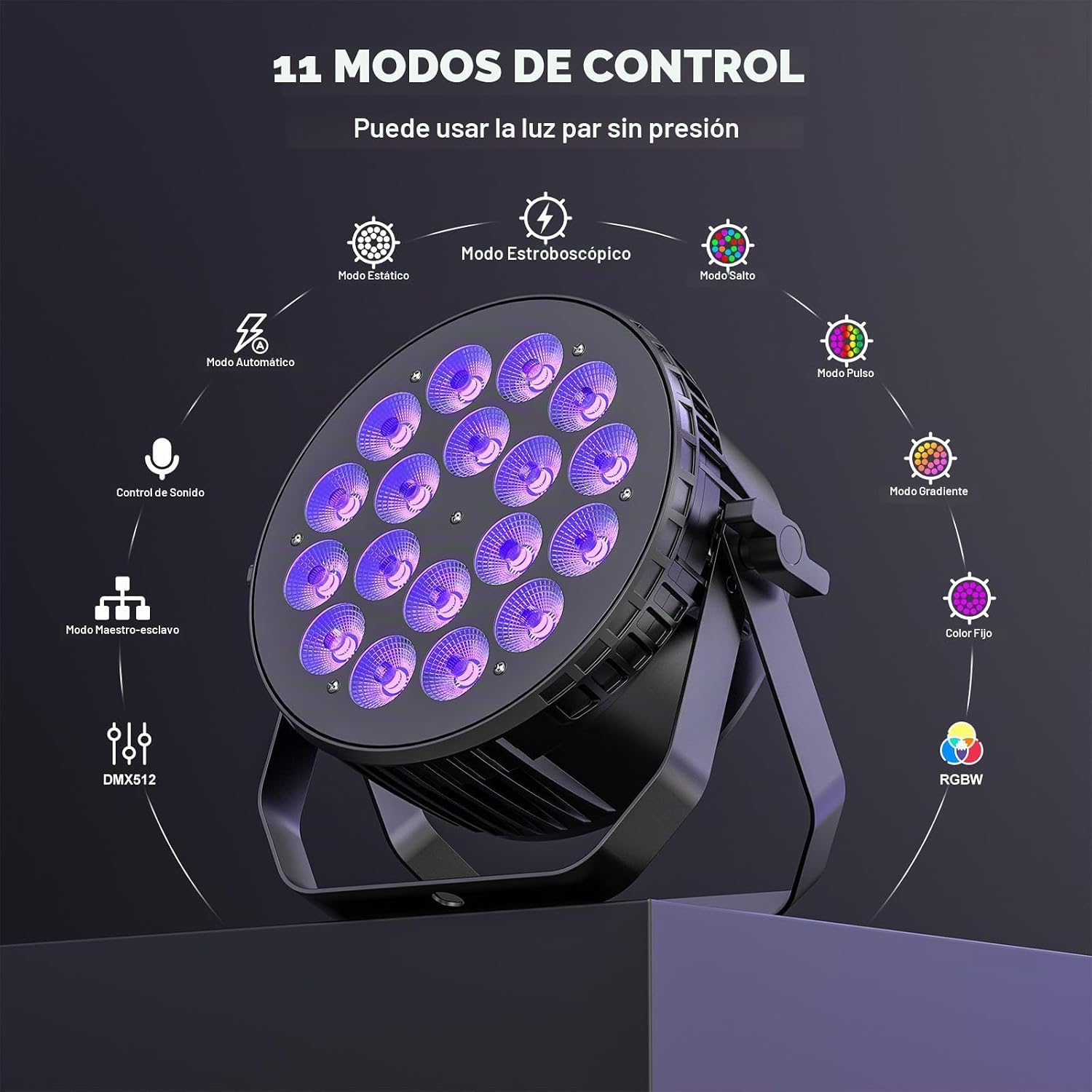 LUZ PAR LED 180W RGBW 4 EN 1 NITEHOP CON DMX512 PARA ESCENARIO - 5