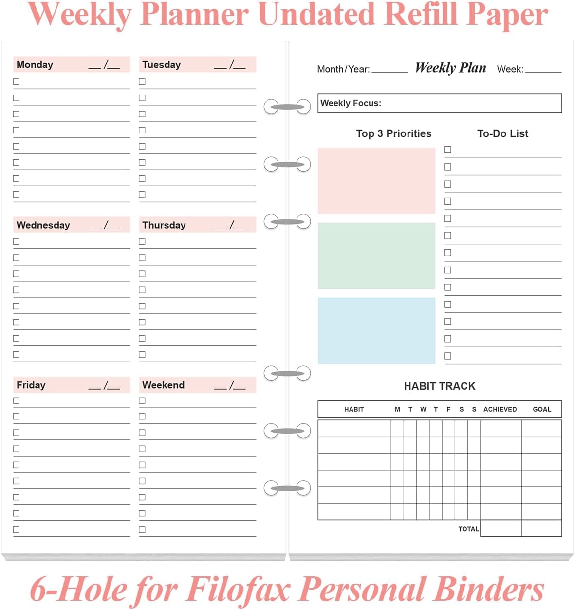 RECAMBIO DE PLANNER SEMANAL A6 YARIDAR 2 PACKS 212 PÁGINAS SIN FECHA - 2