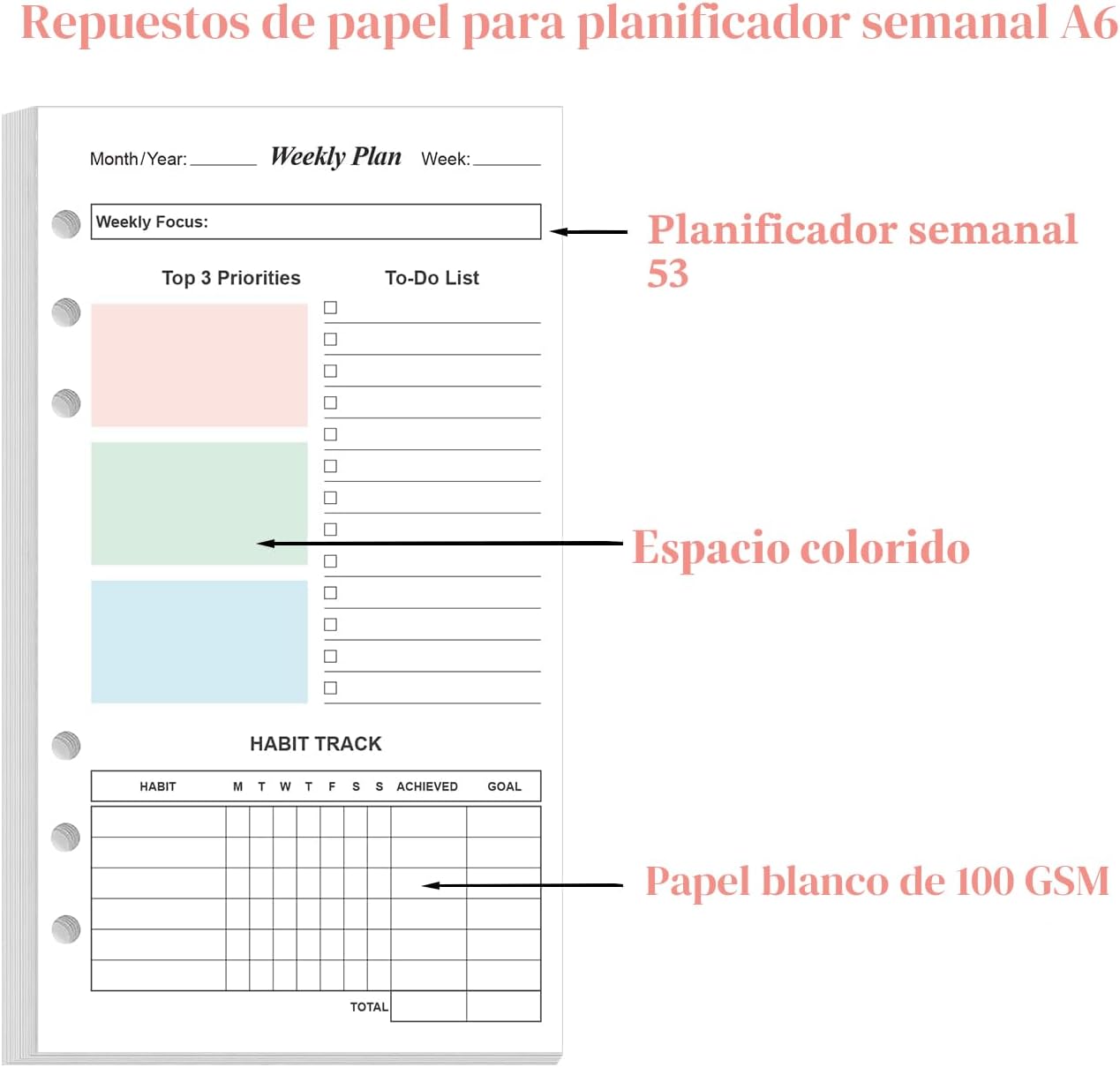 RECAMBIO DE PLANNER SEMANAL A6 YARIDAR 2 PACKS 212 PÁGINAS SIN FECHA - 5