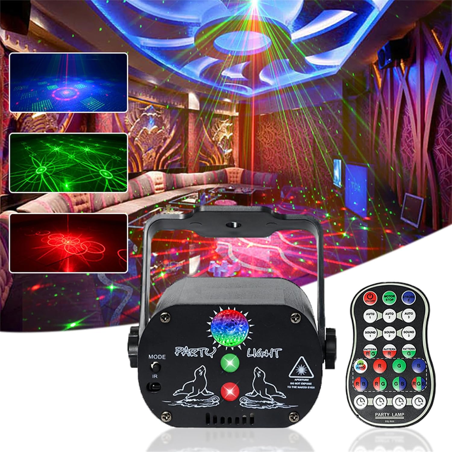 LUZ DE ESCENA USB R60 60 PATRONES 240 COMBINACIONES RGB CONTROL REMOTO NEGRO MATE - 1