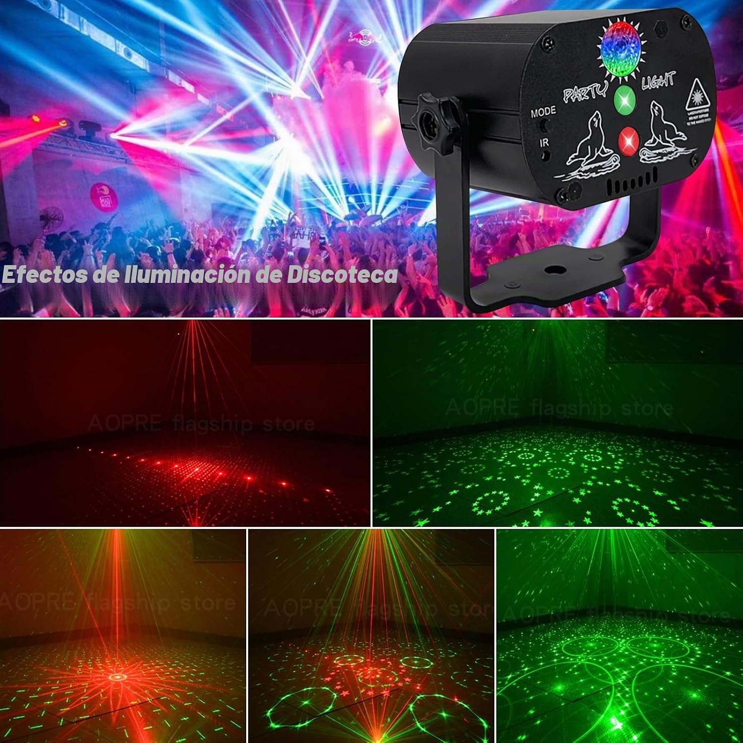 LUZ DE ESCENA USB R60 60 PATRONES 240 COMBINACIONES RGB CONTROL REMOTO NEGRO MATE - 4